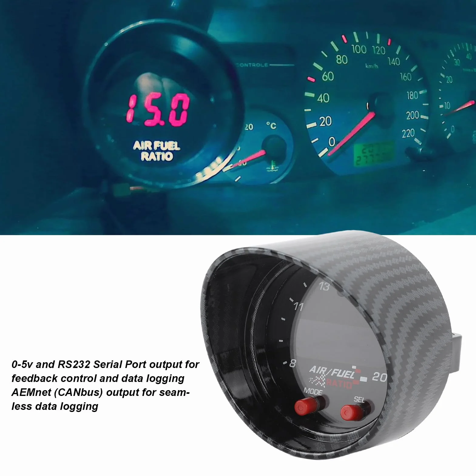 Misuratore del Sensore UEGO AFR a Banda Larga Serie X Indicatore del Rapporto del Carburante Dell'aria Misuratore per Auto 30‑0300 Kit Indicatore AFR Display del Rapporto del