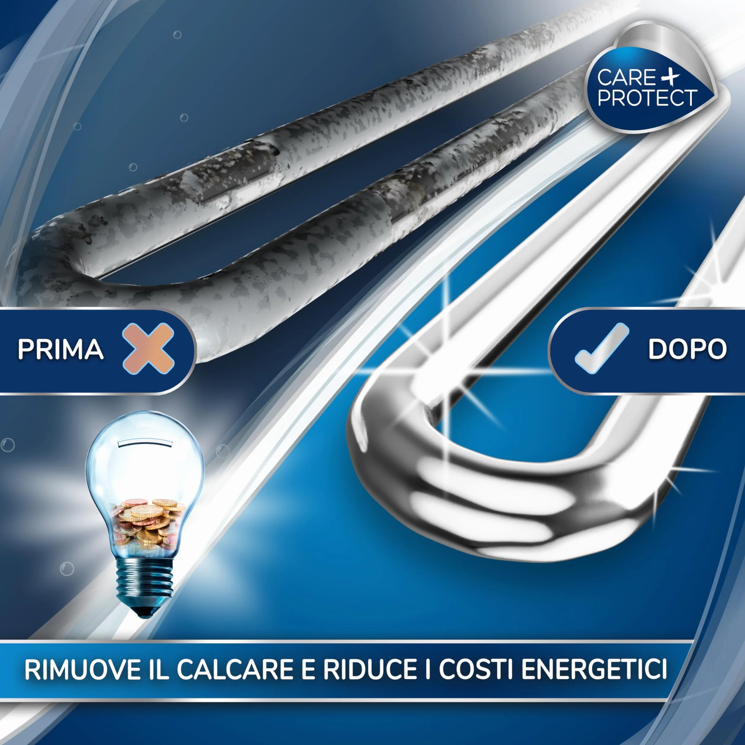 CARE + PROTECT 3 in 1 Anticalcare Sgrassante Igienizzante per Lavastoviglie Lavatrice 6 Bustine