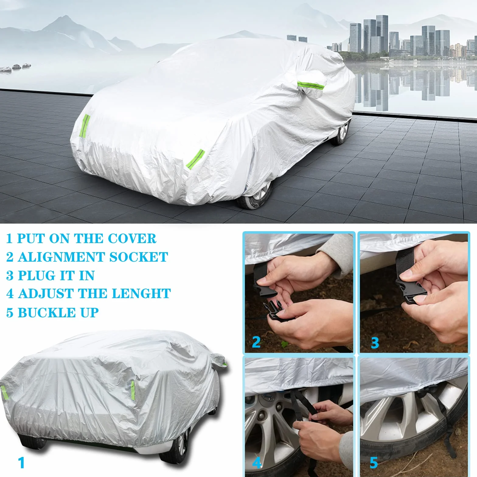 Copertura Auto Universale Complete 190T Impermeabile E Traspirante Resistente Al Calore Graffi Pioggia Neve Con Tasca Specchio E Strisce Riflettenti (Adatto Sedan 4,3-4,8m)