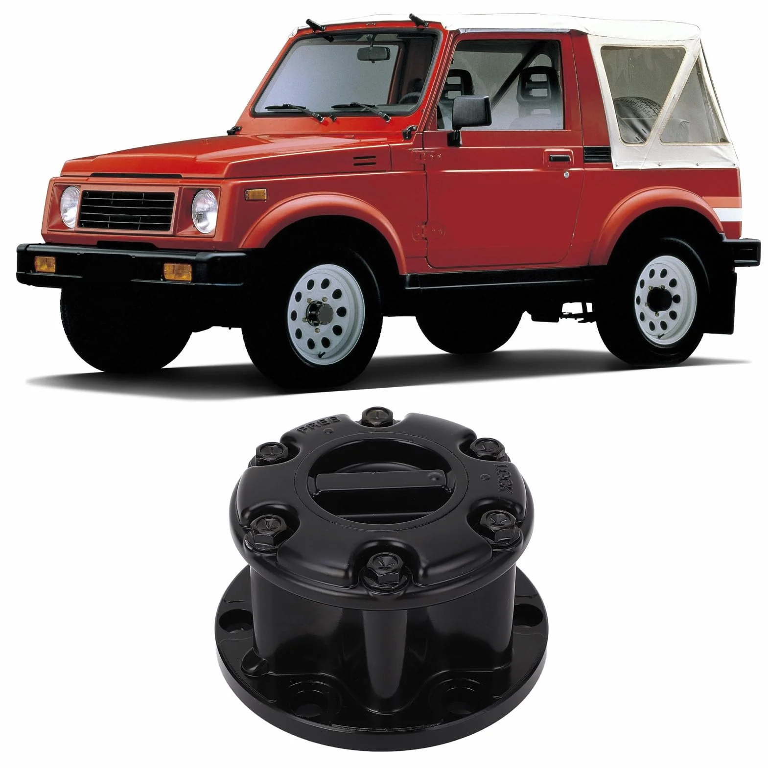 Gruppo con Bloccaggio Manuale, Blocco Ruota Anteriore con Lega, Adatto per SJ410 SJ413, Vitara, Geo Tracker, Grand Vitara, X-90, Set Completo con Mozzi Lato Conducente e Lato