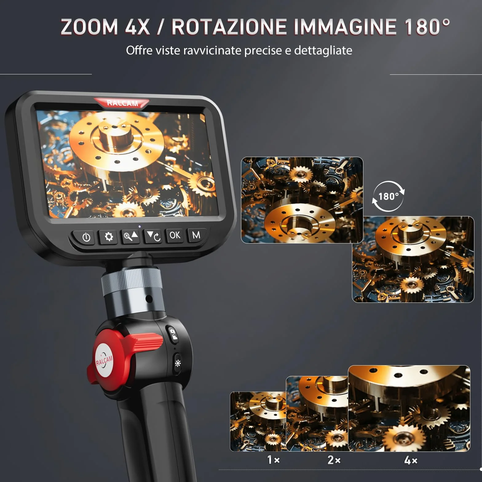 Ralcam Telecamera Endoscopica 3.9mm 5" HD IP67 Impermeabile Cavo 1.5m