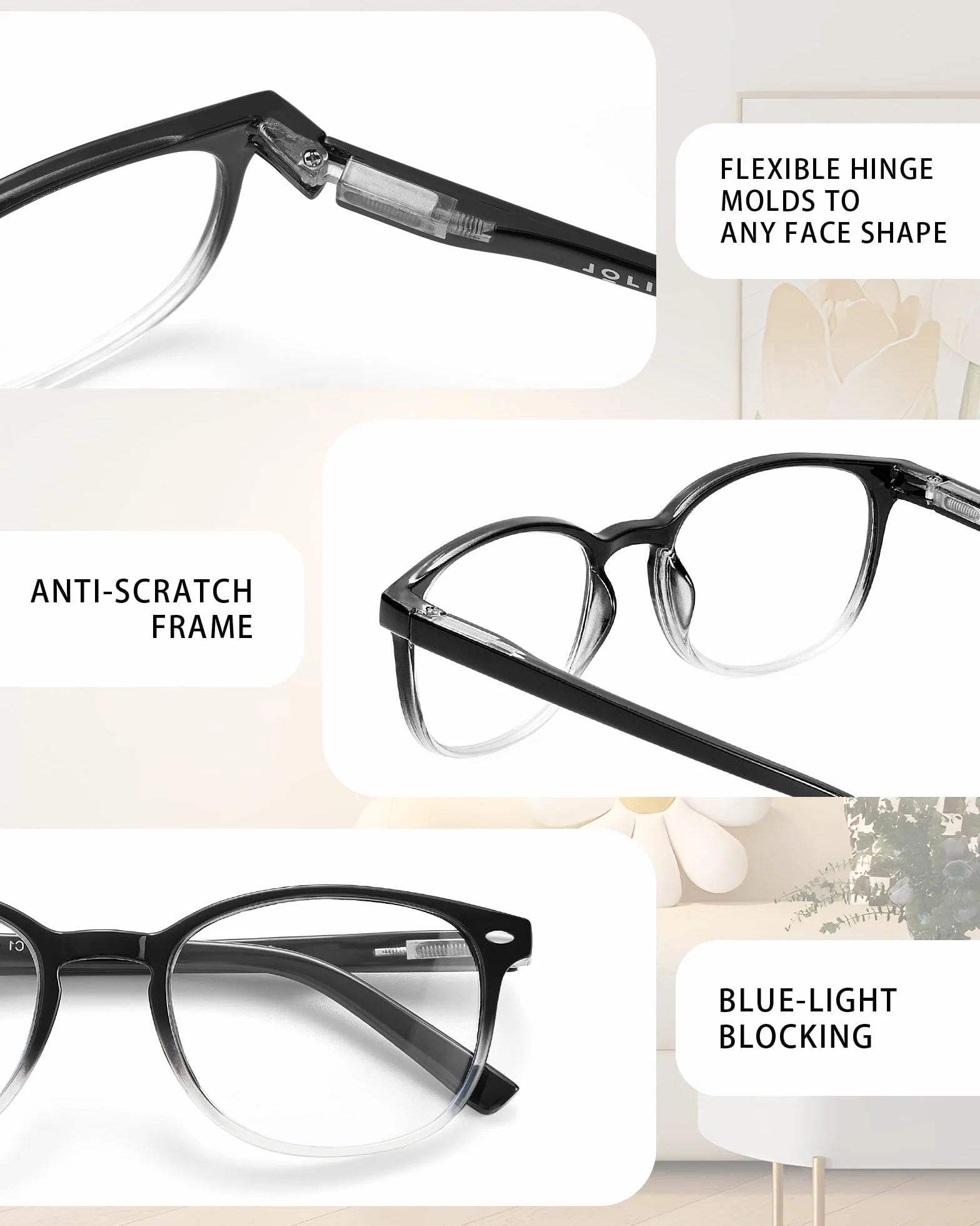 JOLISU 5 Pack Occhiali da Lettura Donna Blocco Luce Blu Cerniera Molla