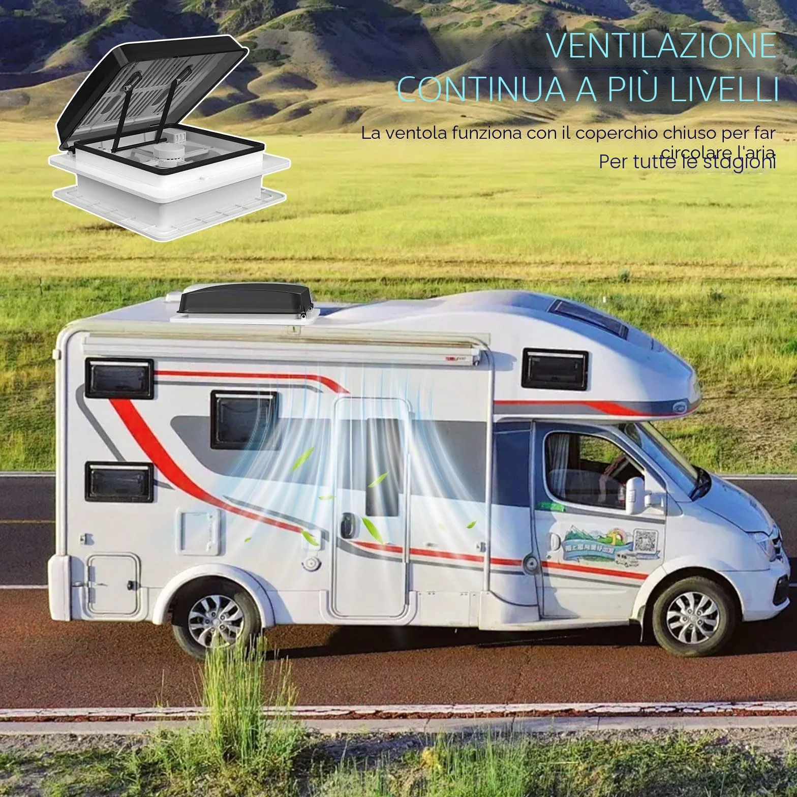 2012 Air Max Ventilatore Da Tetto Camping Car Elettrico Ultra basso rumore Ventilazione RV permanente Ventola di Estrazione Reversibile 12V con 14" copertura UV Traslucente
