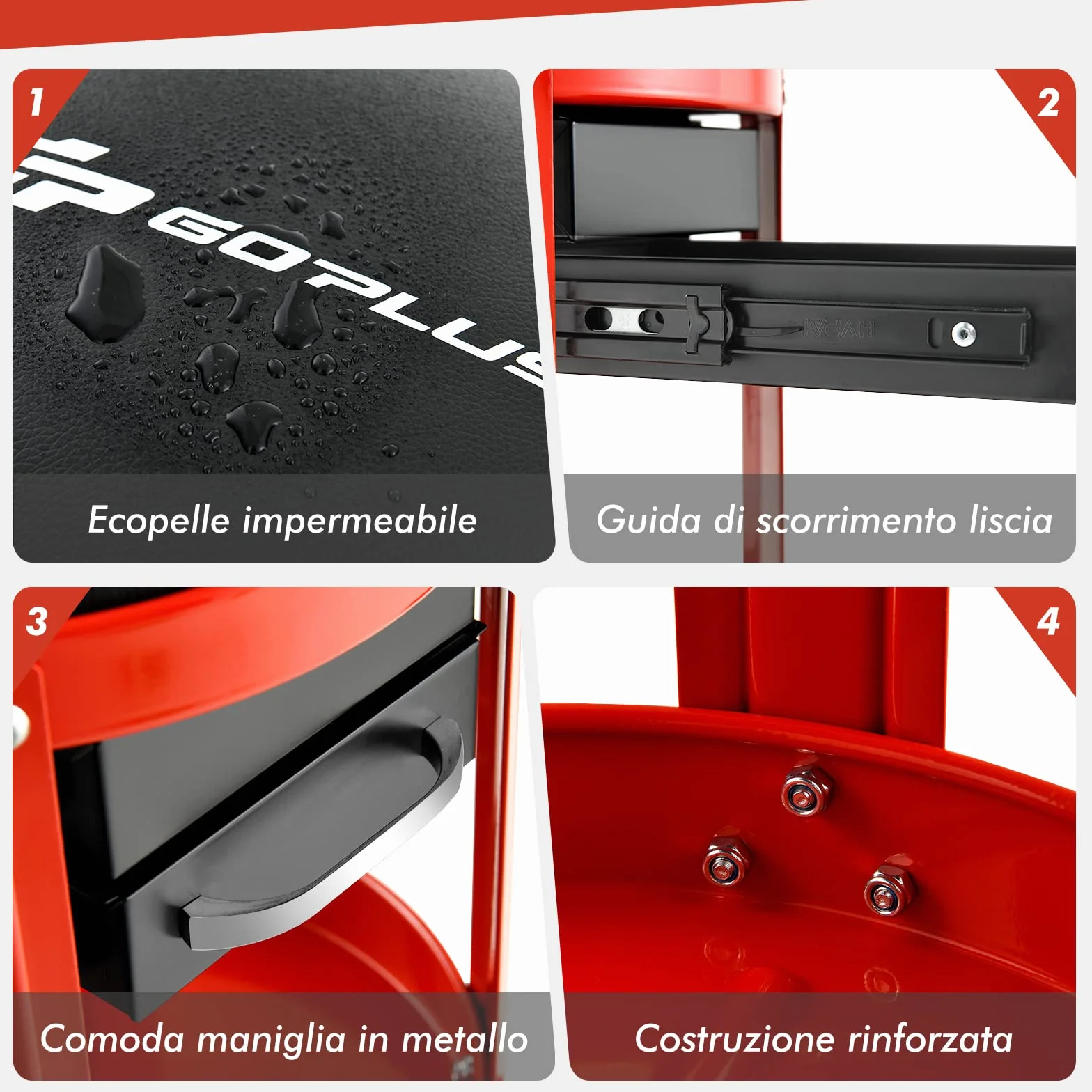 COSTWAY Sgabello da Officina, Sgabello Meccanico Rotante con 2 Cassetti, Ripiano, Vassoio, Ruote, 150 kg di capacità, per Garage, Officina