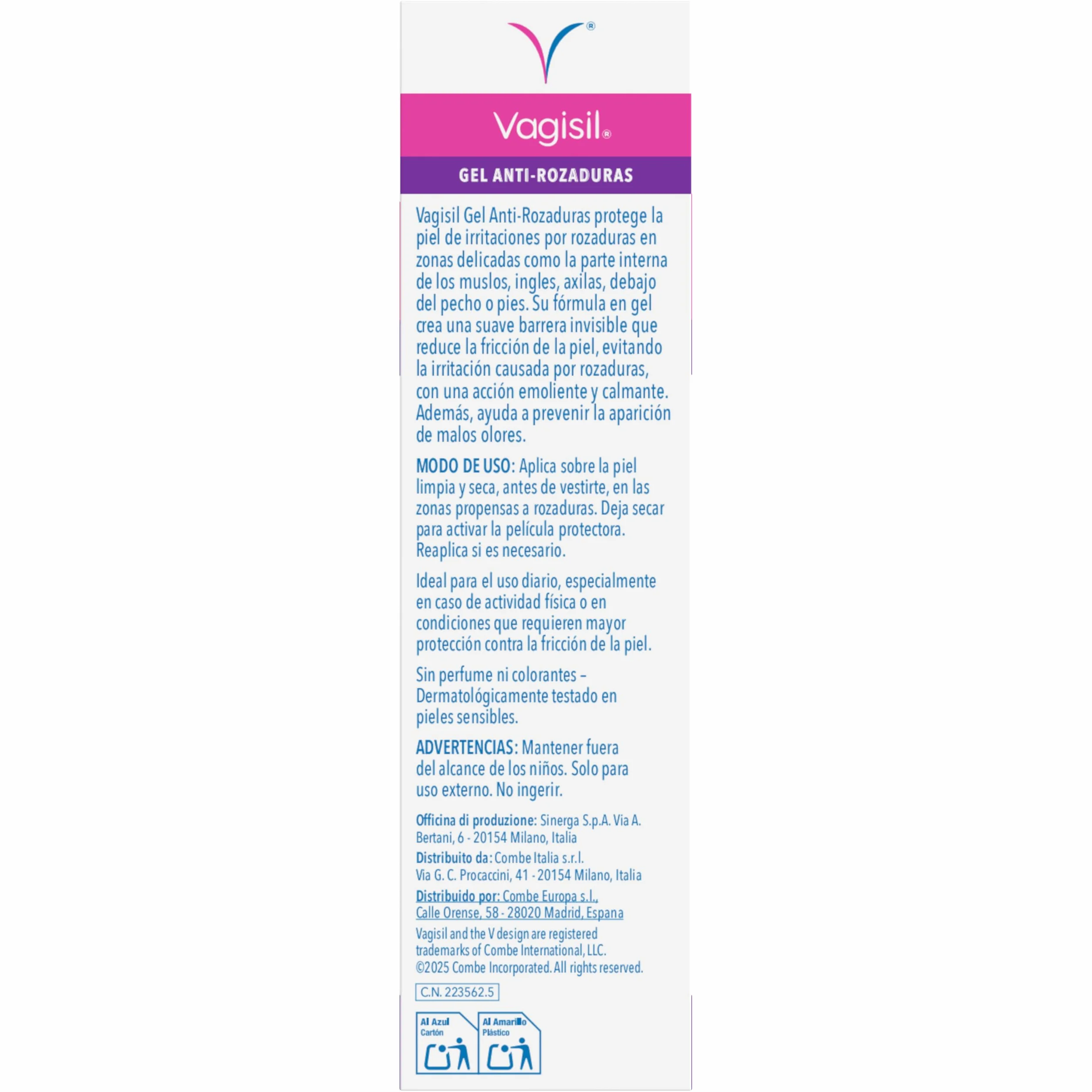 Vagisil Gel Antisfregamento Protegge Irritazioni Arrossamenti Anti-odore Resistente Acqua Sudore