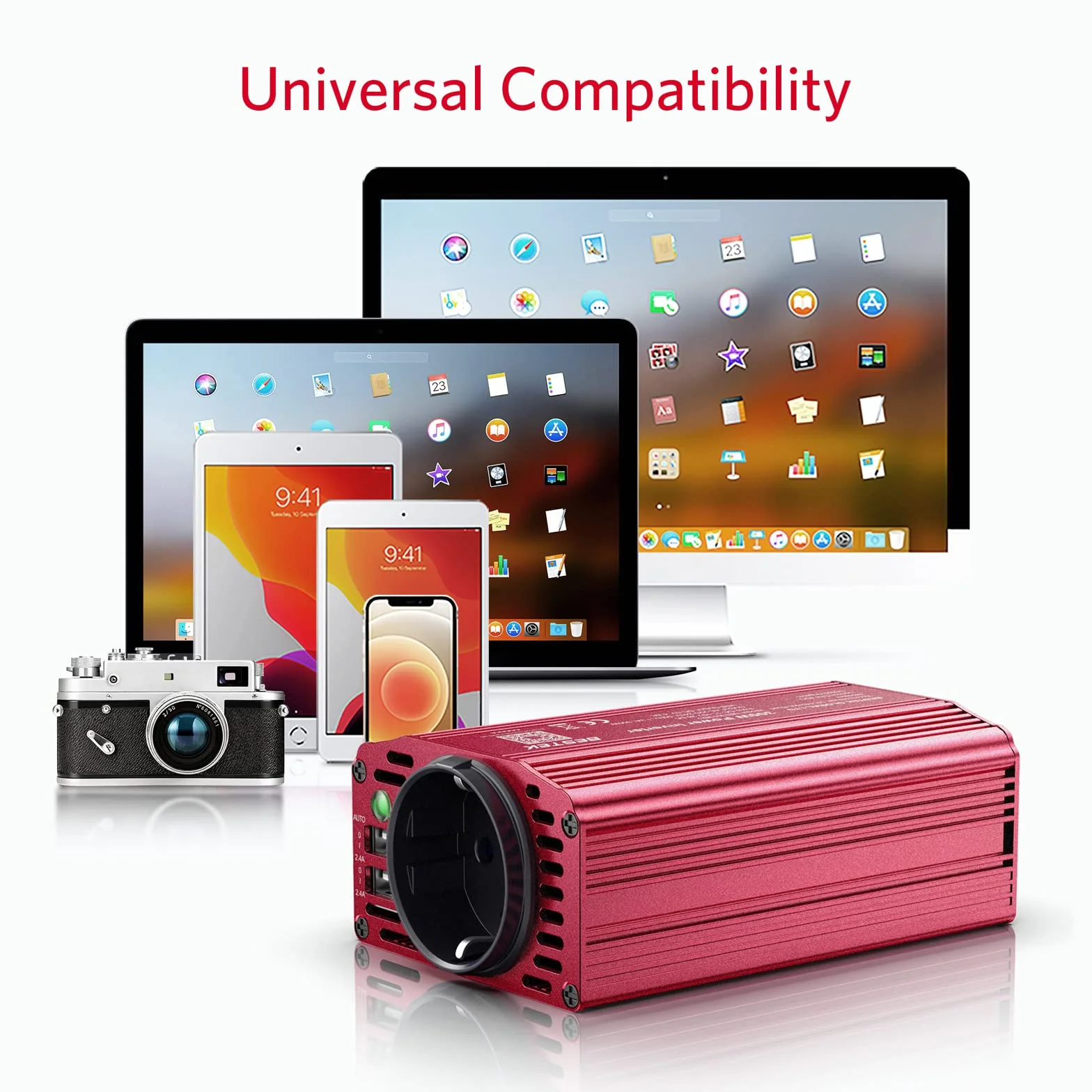 BESTEK 300W Inverter 12V 220V 2 USB Port 4.8A Power Inverter for Phone Pad Tablet