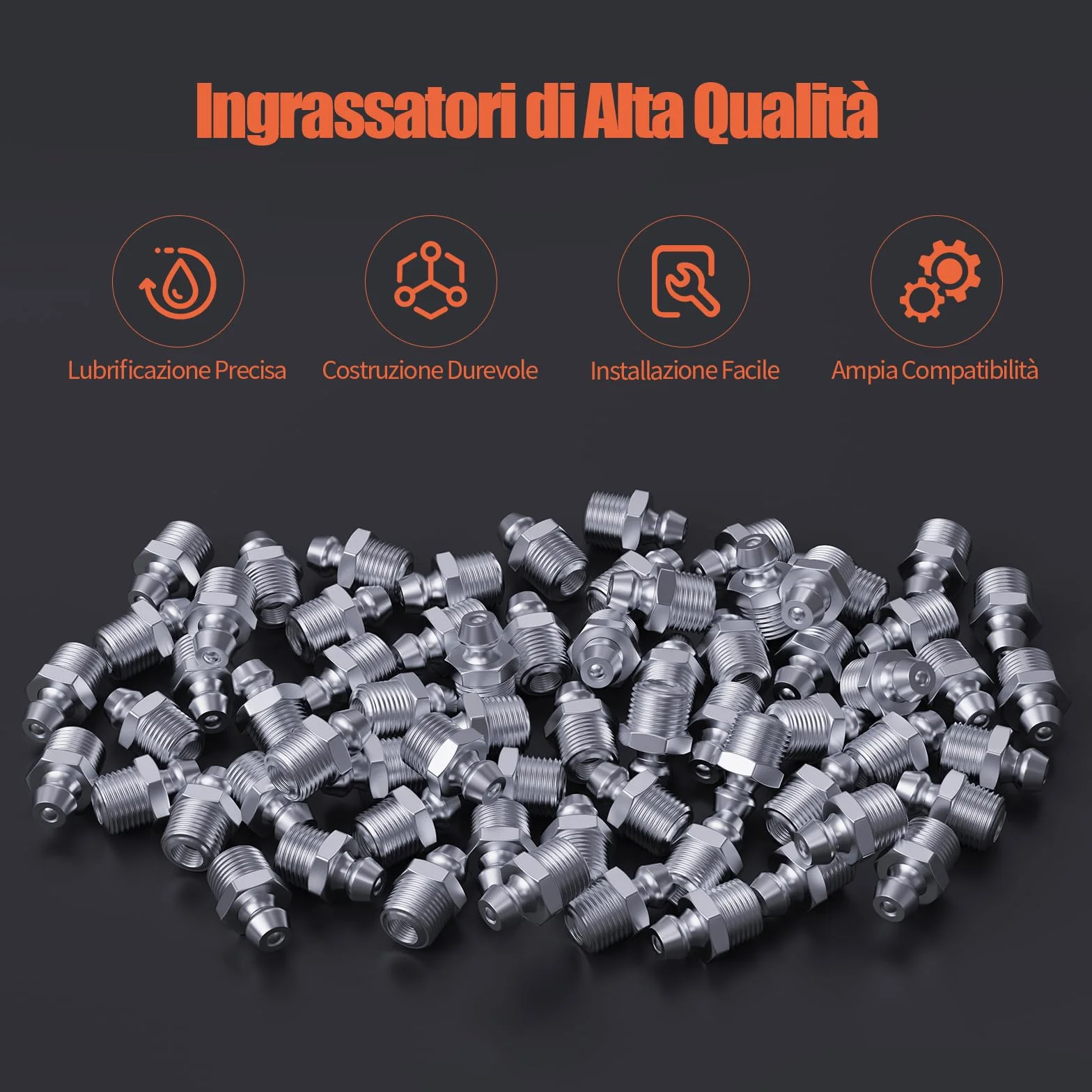 TRILINK Kit Assortito Ingrassatori 160 Pezzi Metrici M6 M8 M10 Angoli Dritti 45 90 Gradi Chiave