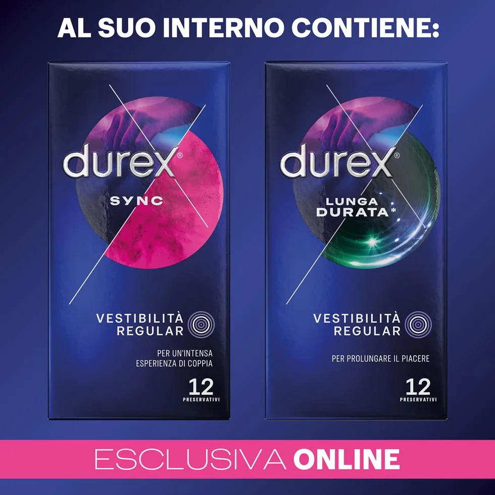 Durex Mix Performance Preservativi Lunga Durata Sync Ritardanti Rilievi Nervature 24 Profilattici