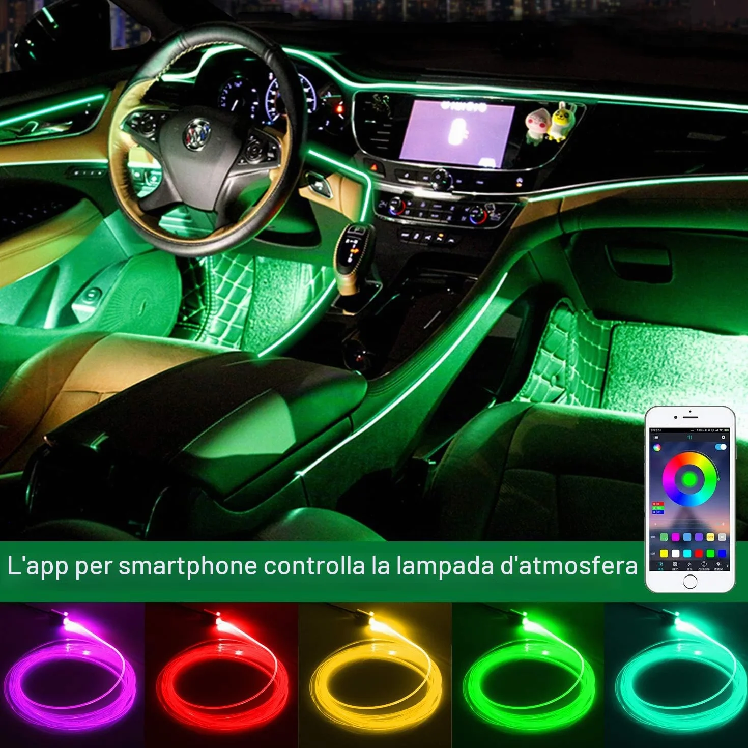 Striscia LED RGB per interni auto, 6 meter, per auto, con app