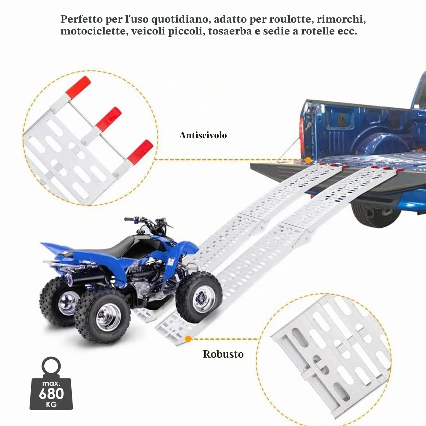Lospitch Rampa di Carico Pieghevole in Alluminio - 340 kg, Antiscivolo per ATV, Quad, Auto
