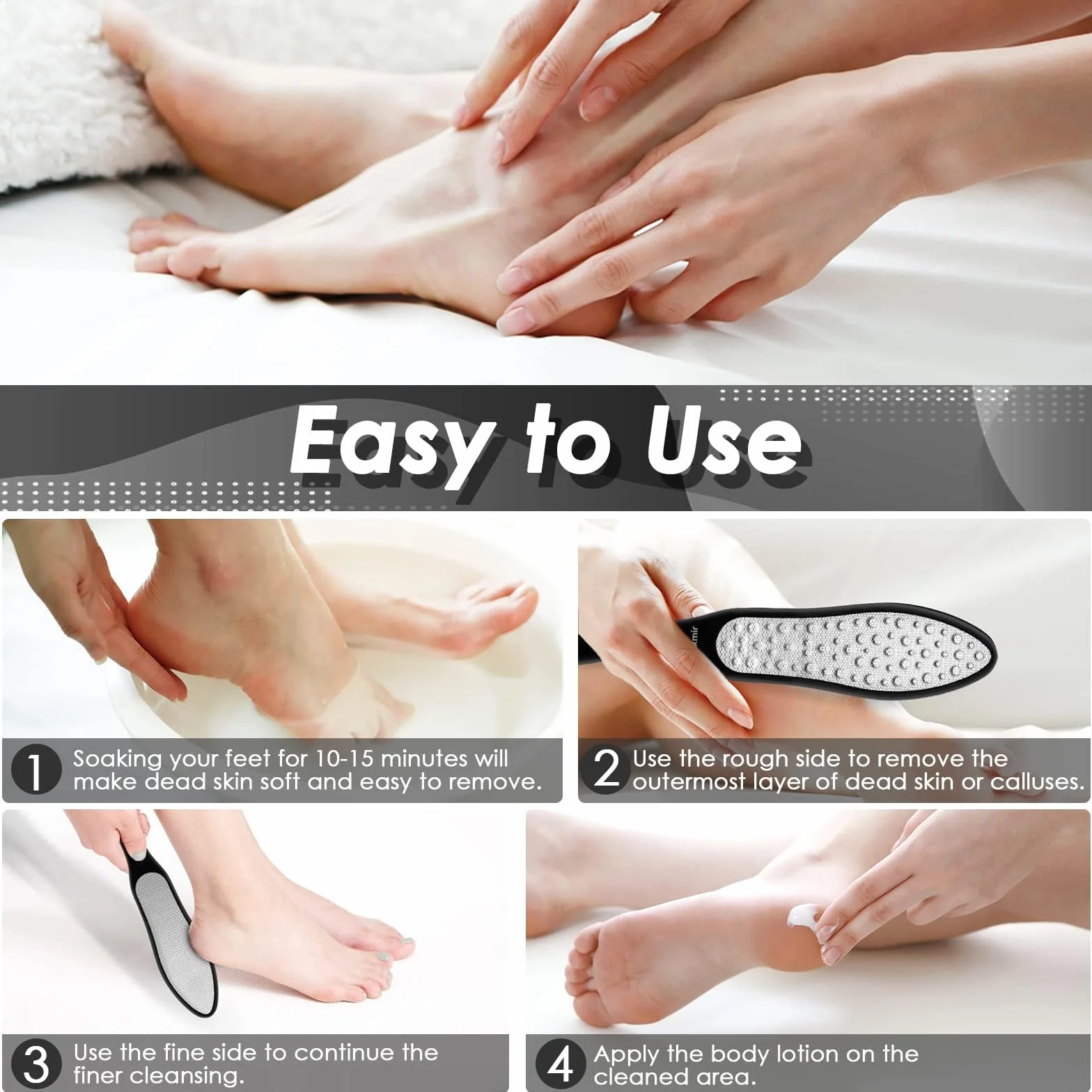 Auxmir 3in1 Raspa Piedi Professionale in Acciaio Inox, Lima Piedi Talloni Impermeabile, Antiruggine, Pedicure Professionale