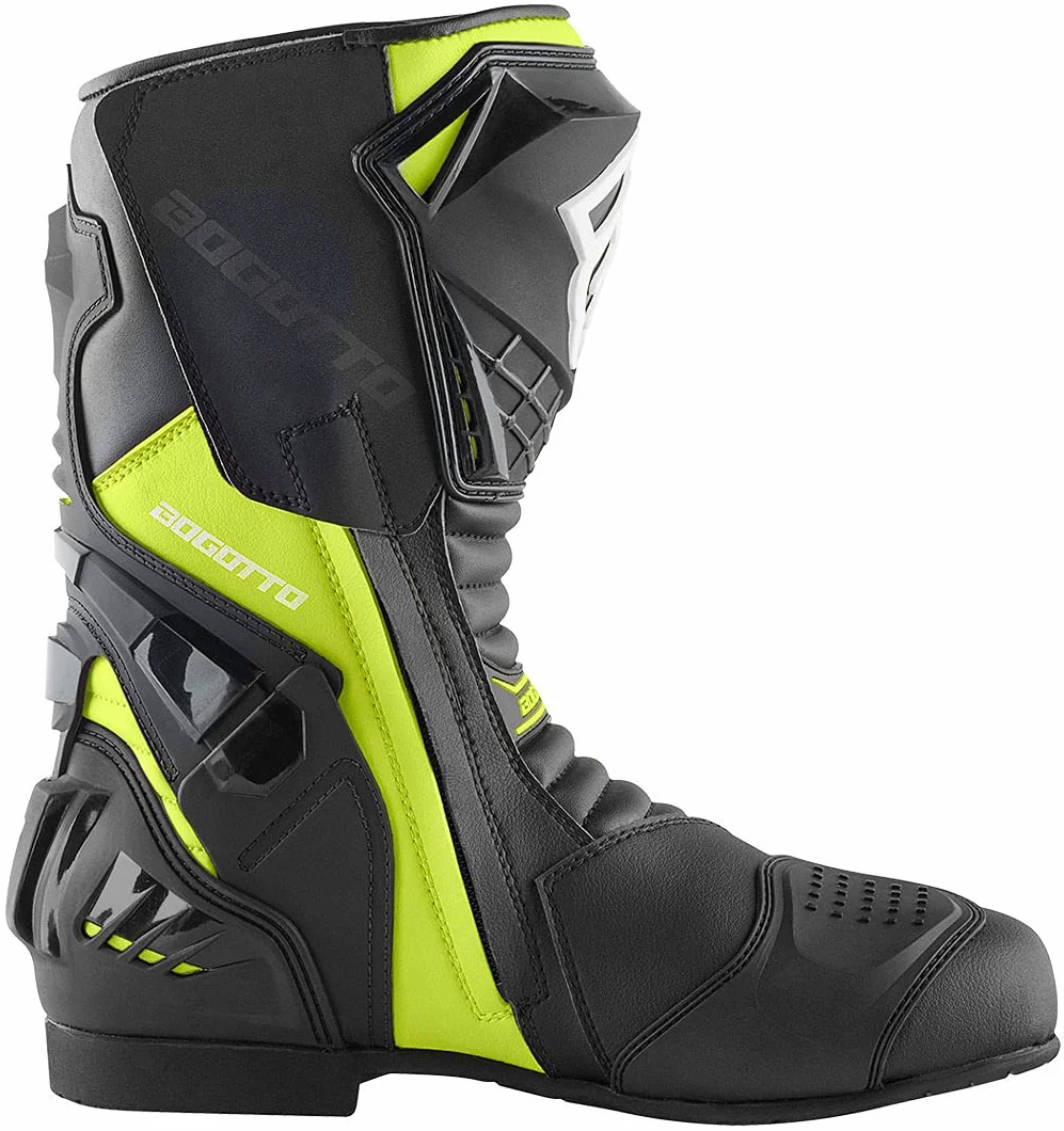 Bogotto Assen Stivali da moto, nero/giallo fluo, 46