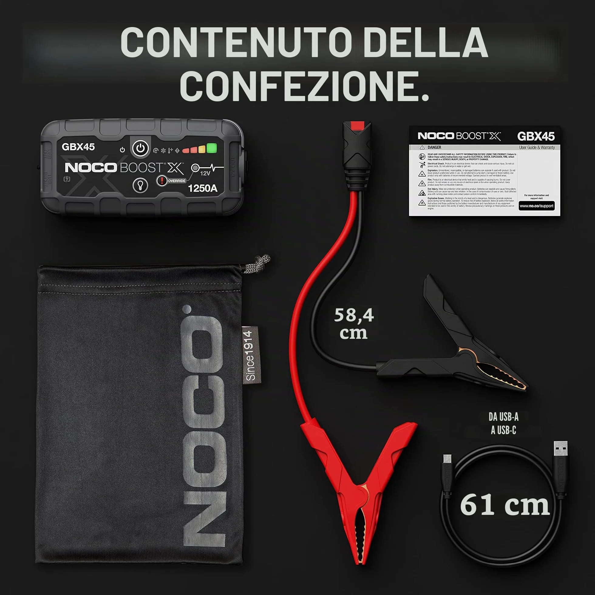 NOCO Boost X GBX45: Avviatore di Emergenza UltraSafe 1250A – Booster Batteria al Litio 12V, Caricabatteria Portatile Power Bank e Cavi Avviamento – Per Motori Benzina fino a 6.5L e Diesel fino a 4.0L