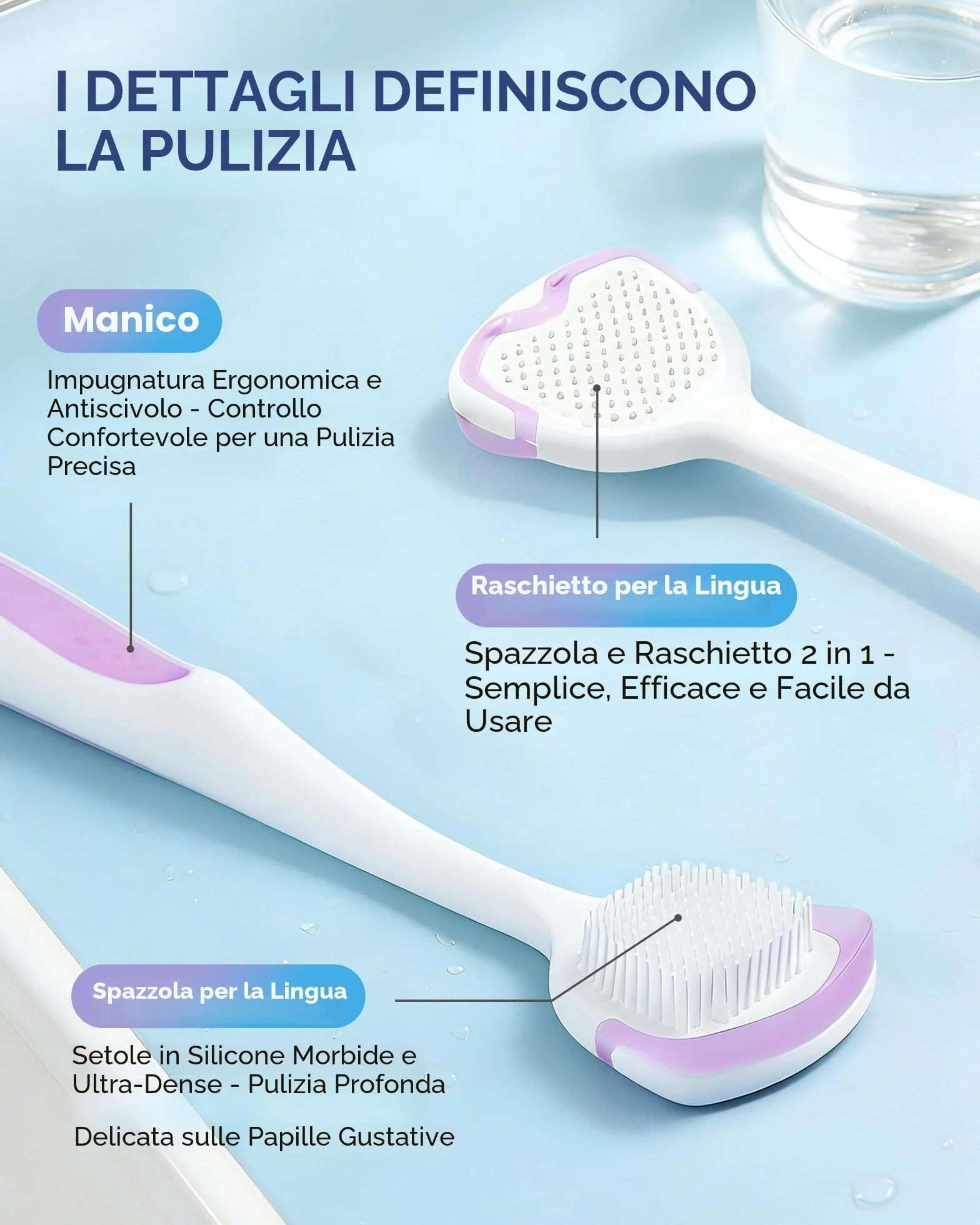 BodyAccel Gel pulisci lingua con spazzola lingua, kit igiene orale alito fresco