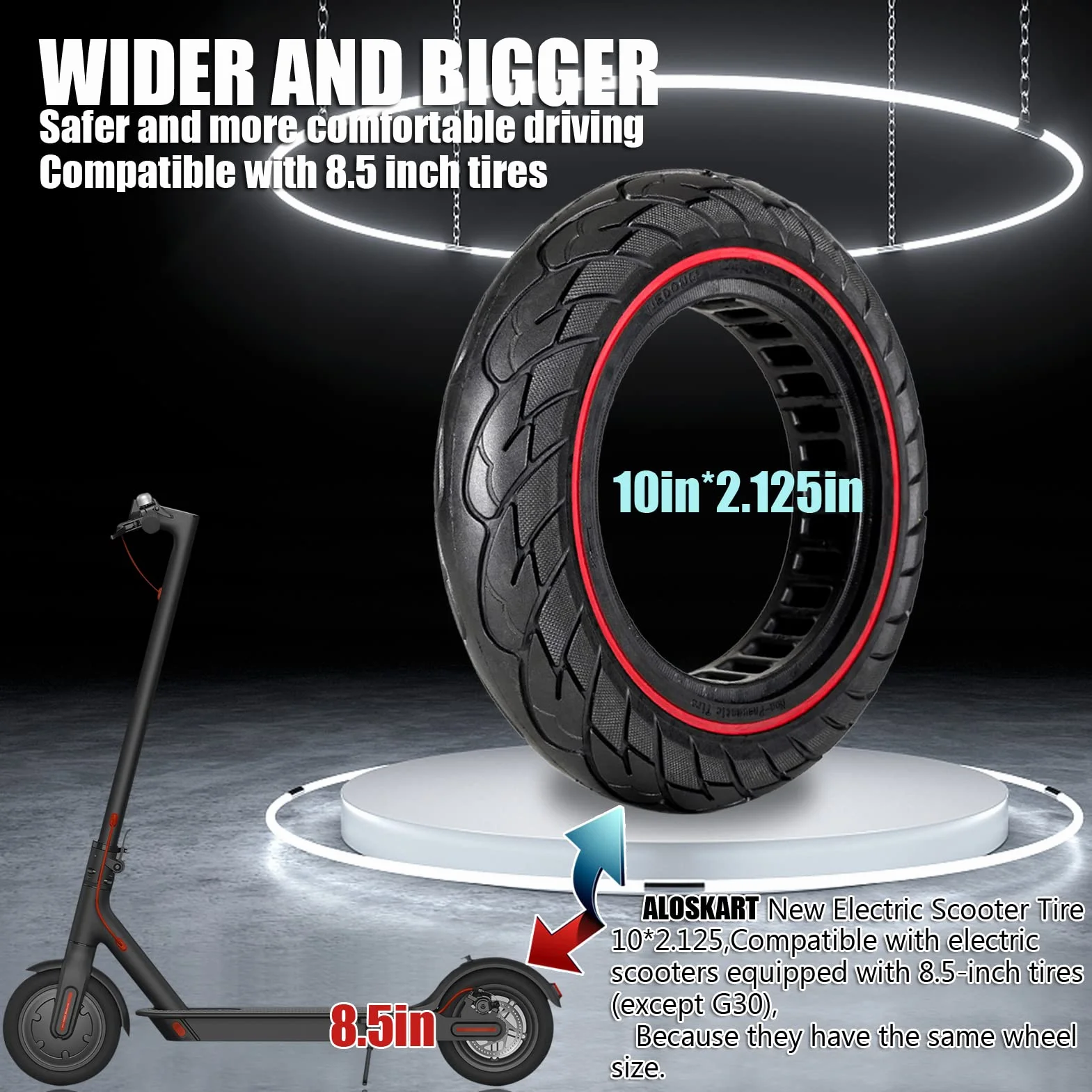 10 x2.125 Ruote Monopattino Elettrico 10 Pollici, Gomme Piene Monopattino 10 Pollici, Gomme Antiforatura per Scooter Elettrico 10 x2.125, Ruote 10 Pollici per Scooter