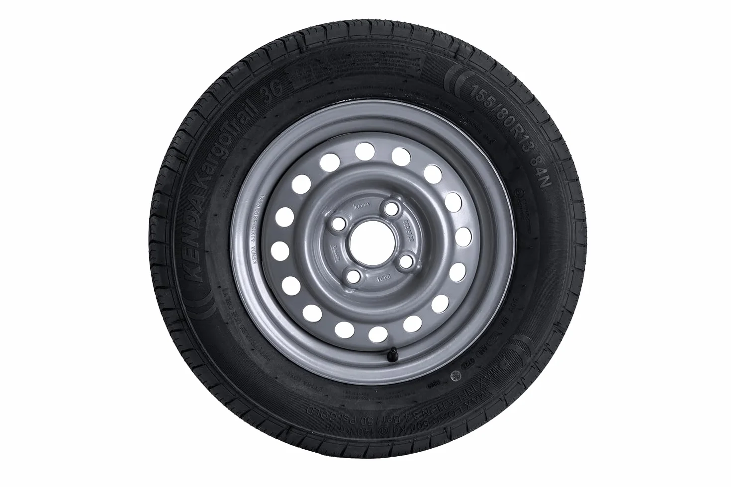 KENDA Ruota Completa per Rimorchio Leggero 155/80 R13 84N con Cerchio in Acciaio 4Jx13"H2 4x100 ET30, Portata 500 kg per Carrelli e Camper