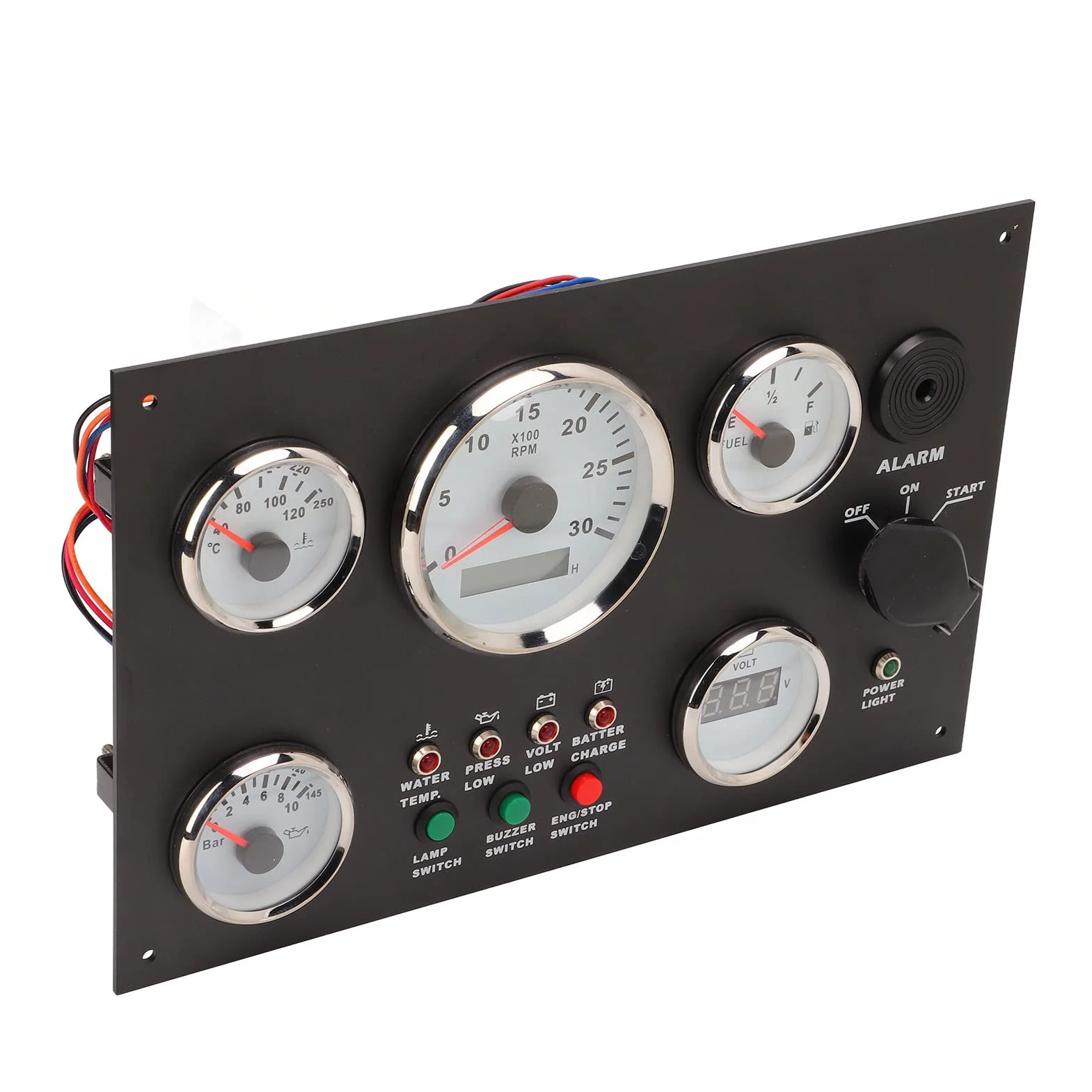 Quadro Strumenti, Cruscotto del Motore Quadro Strumenti con Velocità Motore Livello Olio Pressione Temperatura Acqua Display Tensione con Retroilluminazione Rossa per Barche Camper(12V)