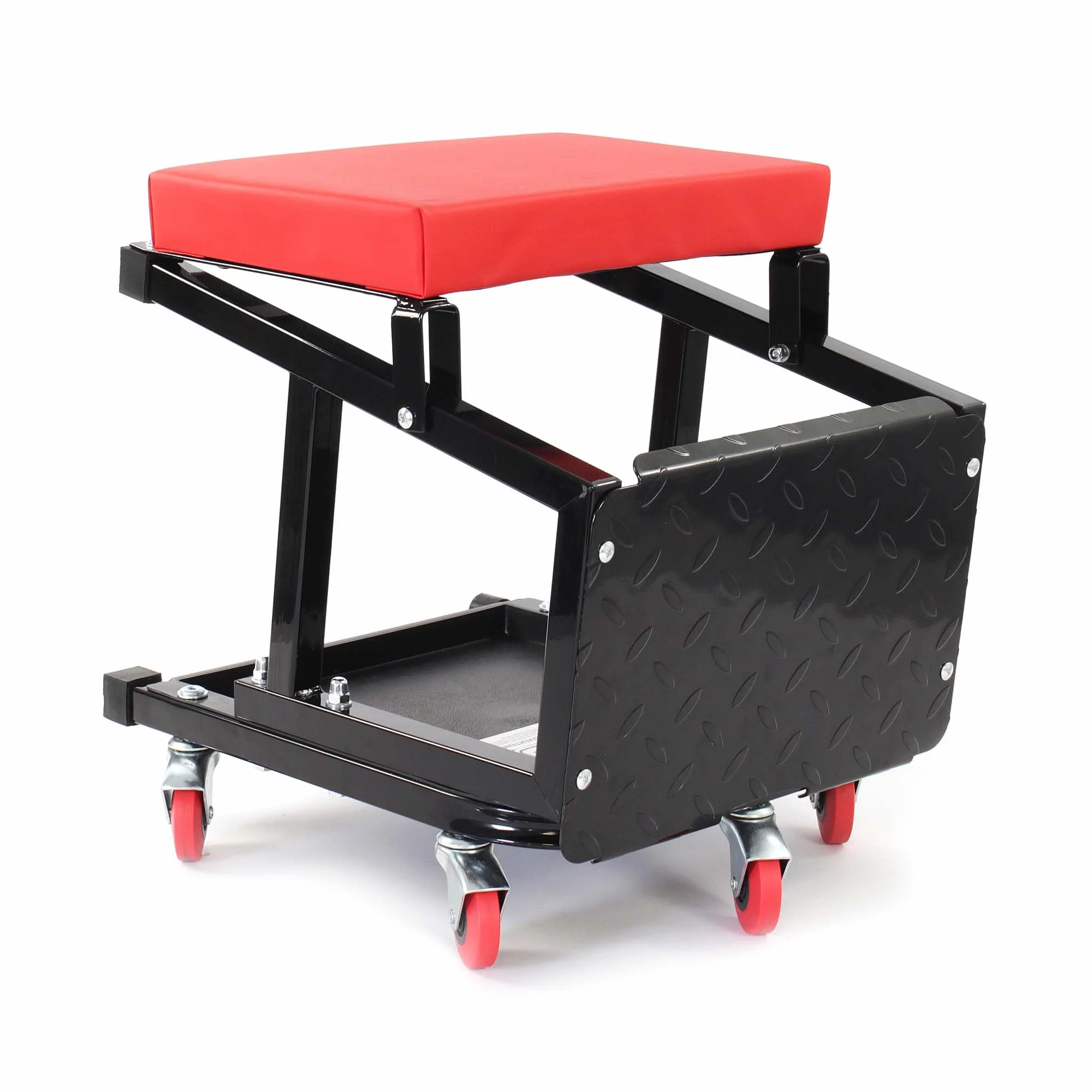 Wiltec Sgabello da Officina con Ruote 2in1 Portata 160 kg carrello e scaletta