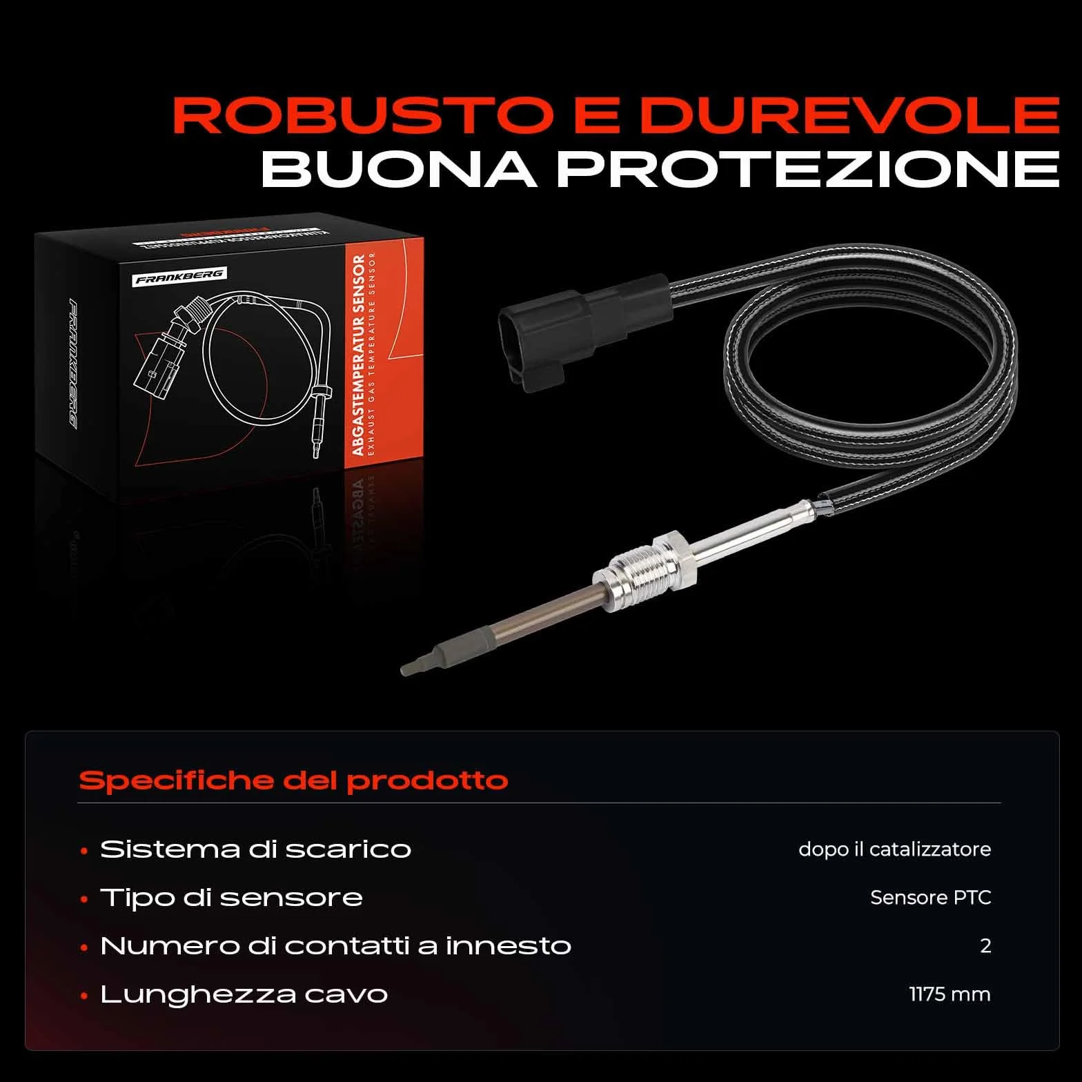 Frankberg Sensore temperatura gas di scarico Sensore gas di scarico 2-Poli Compatibile con Galaxy Galaxy MK II Van Kug.a II Mondeo IV Mondeo IV Berlina Mondeo IV Turnier S-Max Replace# 1797830