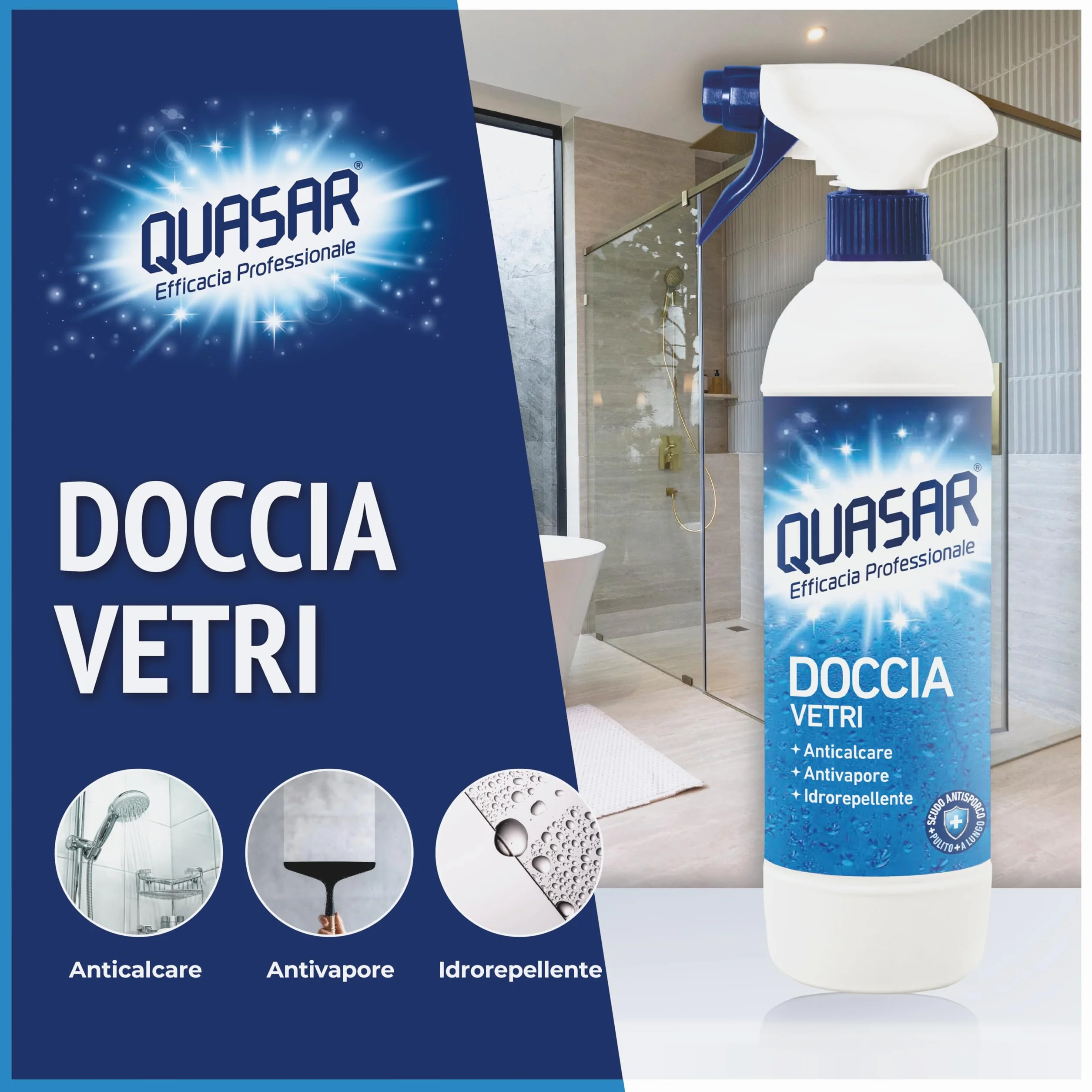 Quasar Doccia Vetri Anticalcare Antivapore Idrorepellente 680 ml