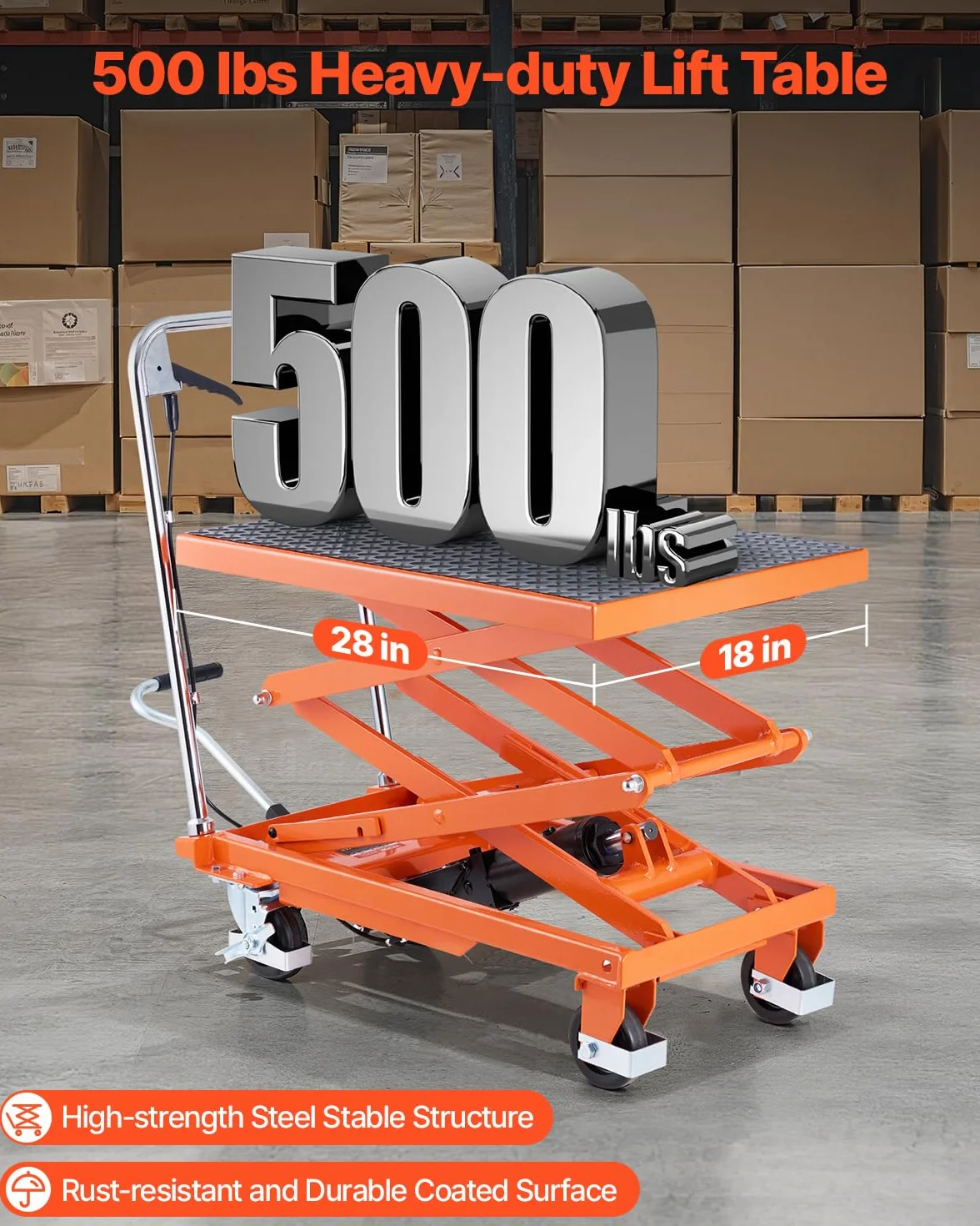 VEVOR Tavolo Elevatore Idraulico, Capacità 226,8 kg Carrello Elevatore a Doppia Forbice con 4 Ruote, Cuscinetto Antiscivolo, Altezza di Sollevamento 1200 mm per Movimentazione e Trasporto di Materiali