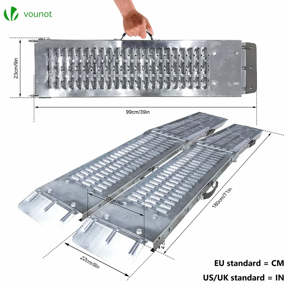 VOUNOT® Rampa Pieghevole 400 kg Max 180x23x4,5 cm per Moto, Carico