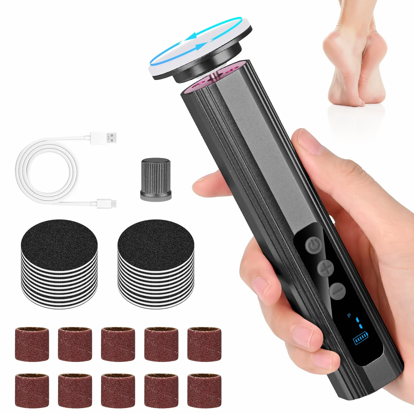 Pedicure Elettrico Professionale Piedi con Display LCD, Lima Elettrica per Piedi, Velocità Regolabile, Set Rimozione Calli Ricaricabile (Grigio)