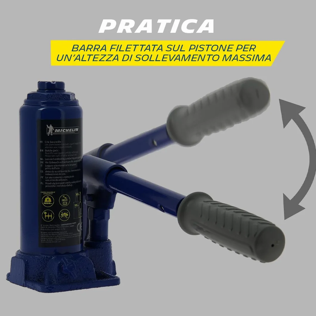 MICHELIN Cric a bottiglia idraulico 3 tonnellate 195-385 mm