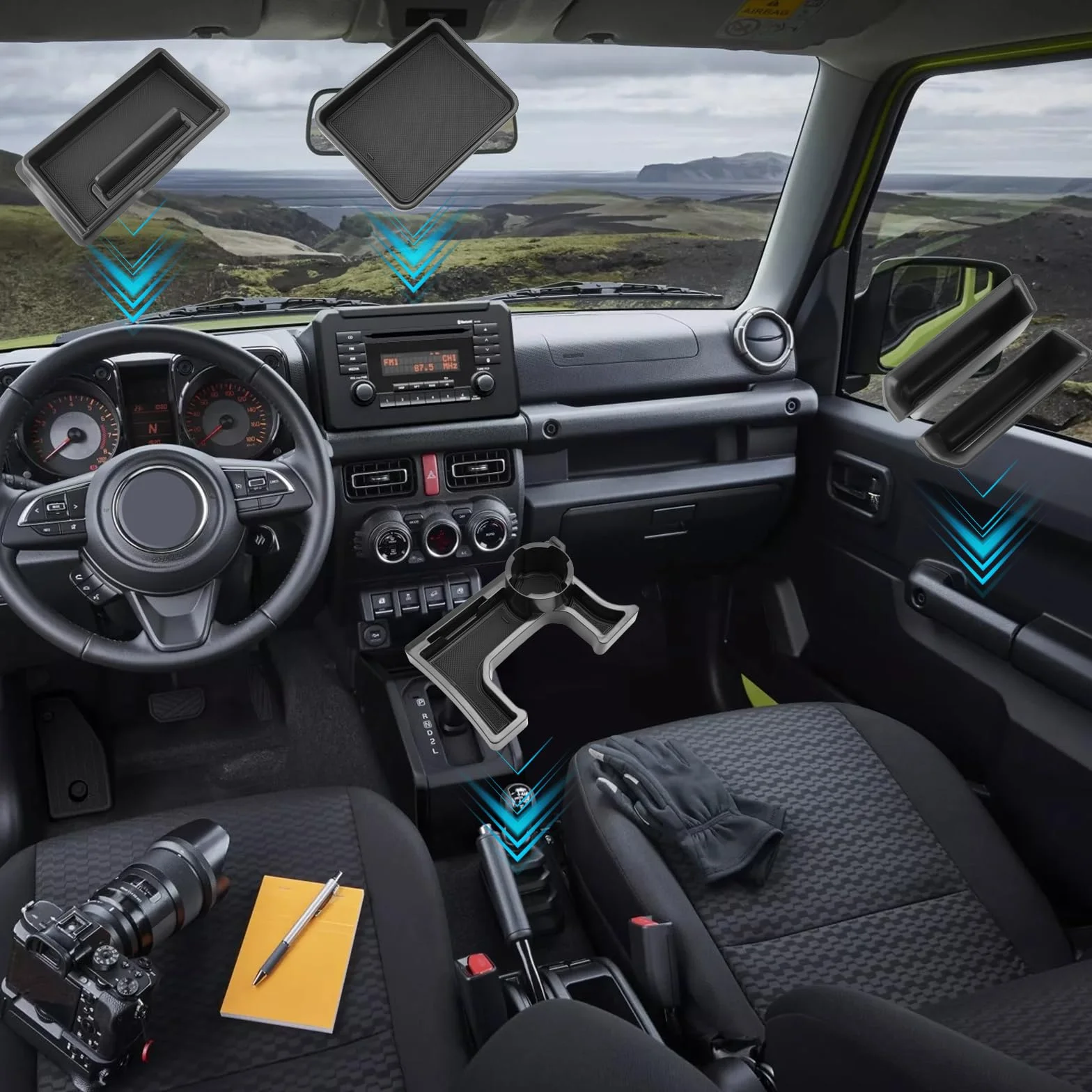 SHAOHAO Suzuki Jimny 4-Piece Set (Organizzatore Console Centrale + Cruscotto Posteriore + Organizzatore Auto + Navigazione Posteriore) Suzuki Jimny Accessori
