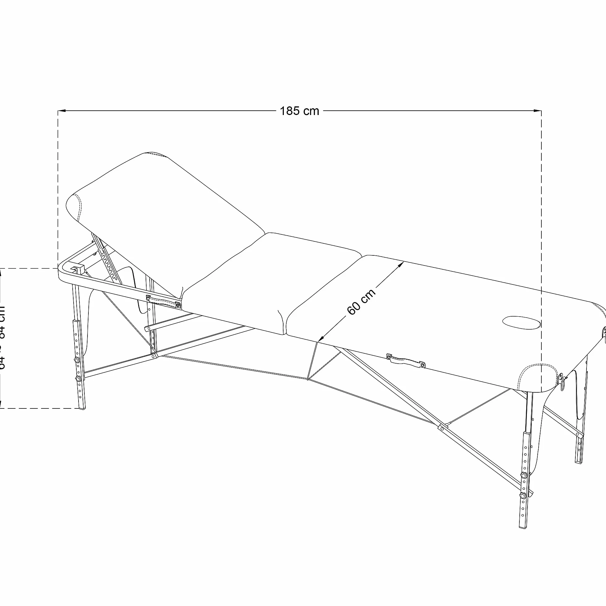 Beltom Lettino da Massaggio 3 Zone in Legno 185x60 cm Portatile 14,3 kg Nero