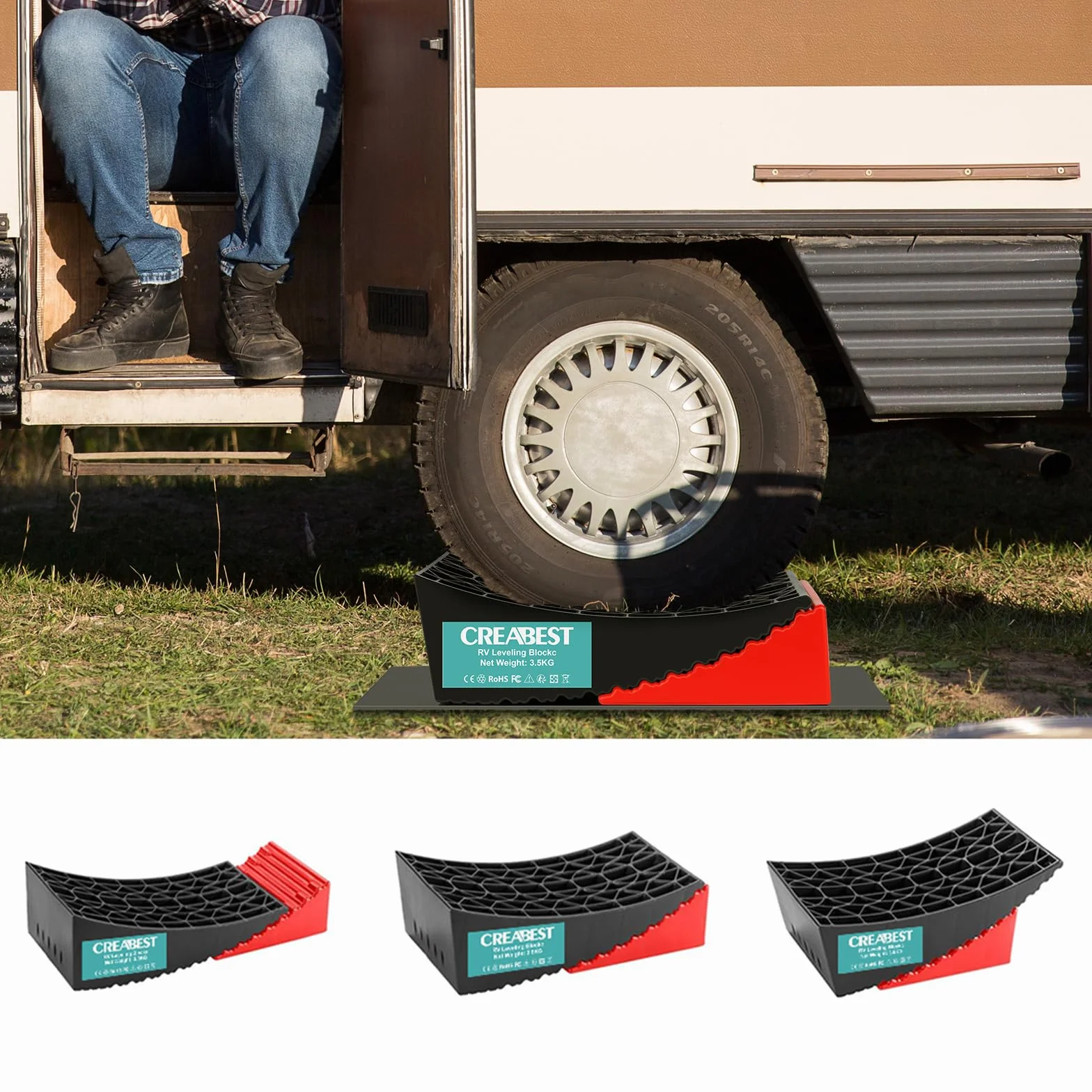 Exmate Set di 2 livellatori per camper, livellatore curvo con cunei per rimorchi da viaggio, livellamento leggero e senza passaggi