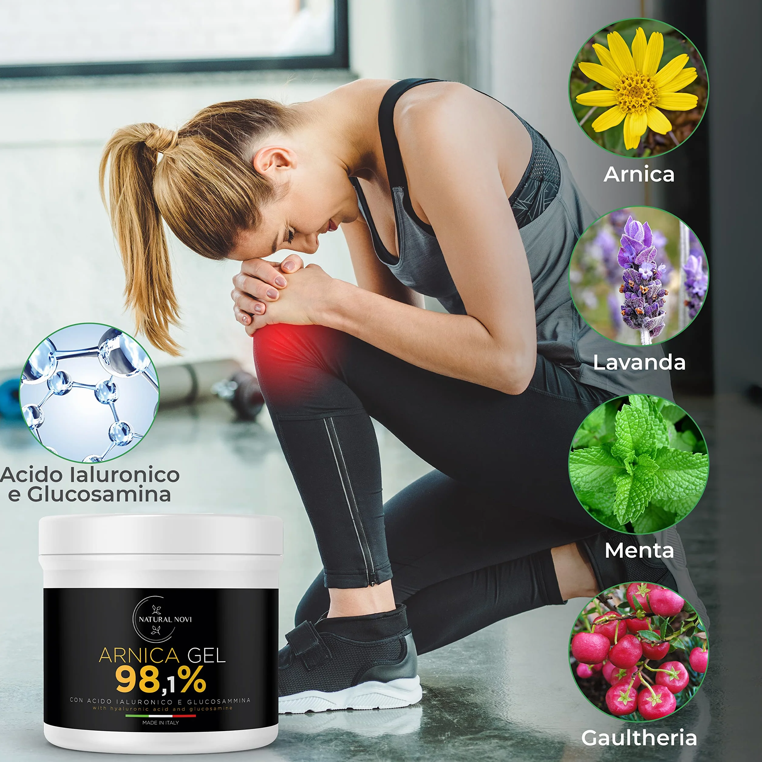 Arnica per Cavalli Uso Umano 98,1% 550ml con Acido Ialuronico, Glucosamina, Menta, Lavanda