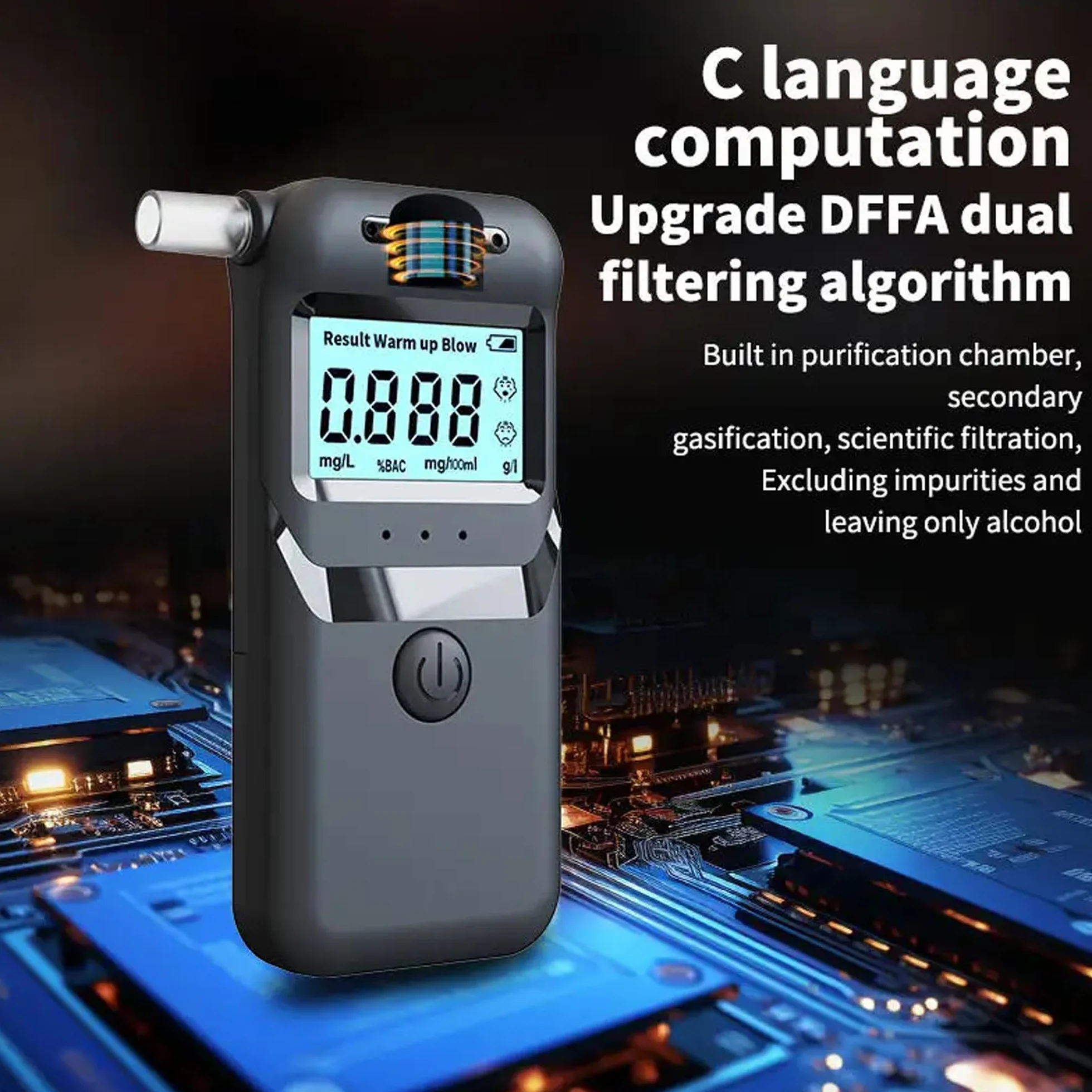 Etilometro Portatile Digitale Certificato con Display LCD – Chip ASIC 3° Generazione per Misurazione Accurata – Alcol Test con Algoritmo Avanzato - Boccagli Sostituibili e Prestazioni Stabili
