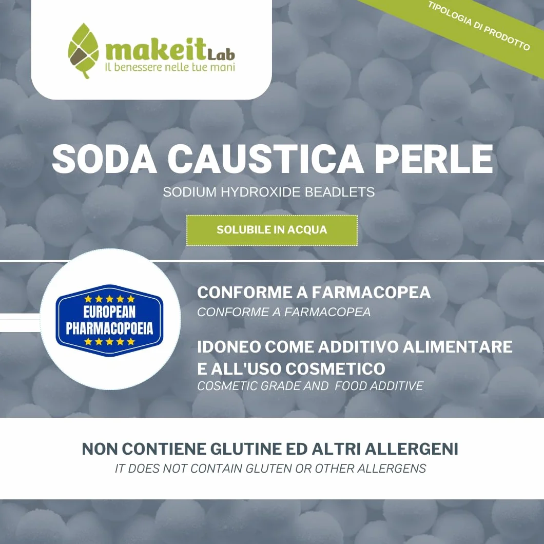 Soda Caustica in Perle 100 g Additivo Alimentare E524 Kosher Halal Made in Italy