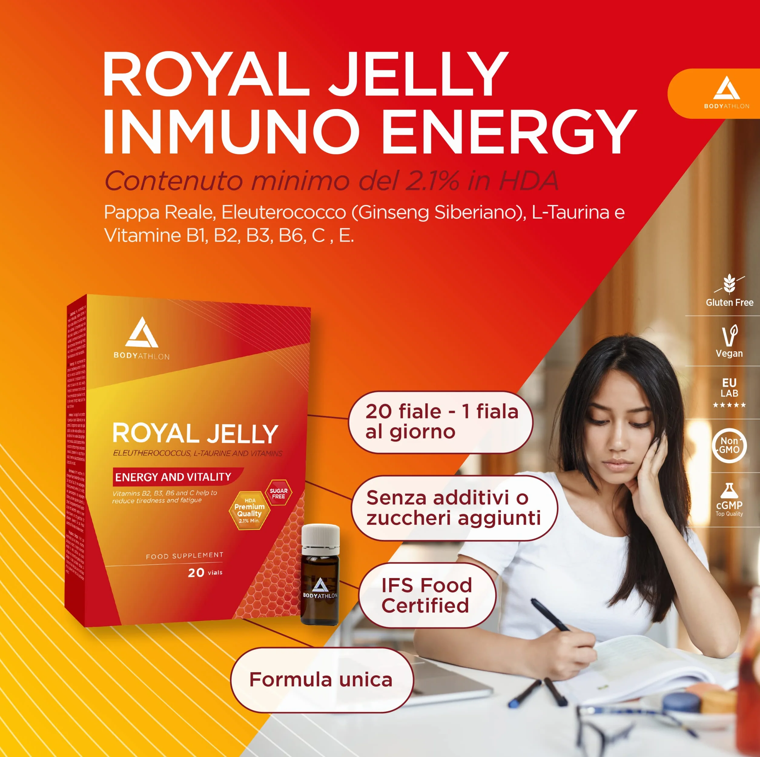 Pappa Reale e Ginseng Complesso vitaminico Eleuterococco L-Taurina Vitamine B C E 20 Fiale Energia Vitalità
