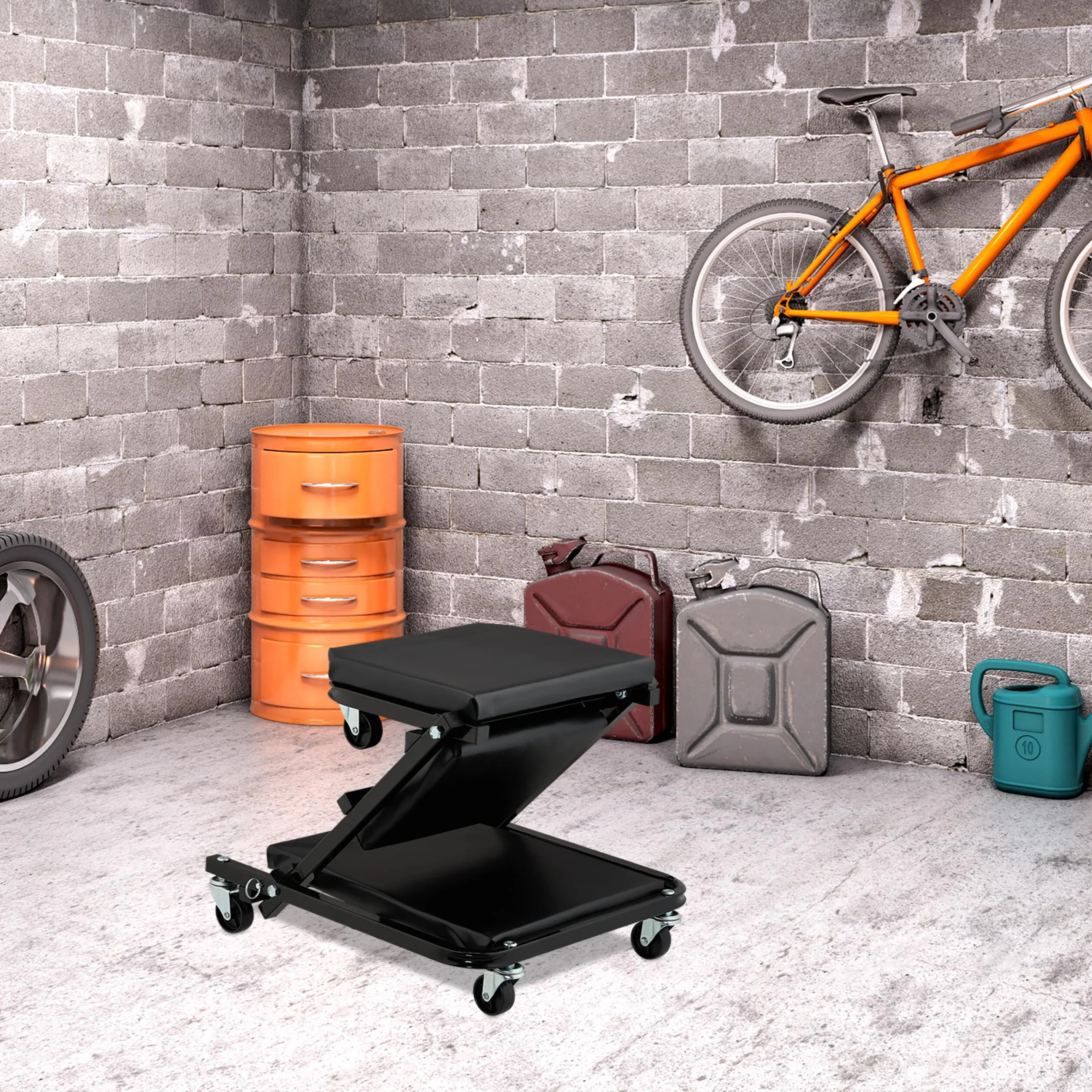 Relaxdays Carrello sotto Auto da Meccanico, Sgabello Officina con Ruote 360°, Regge 150 kg, Pieghevole, Acciaio, Nero