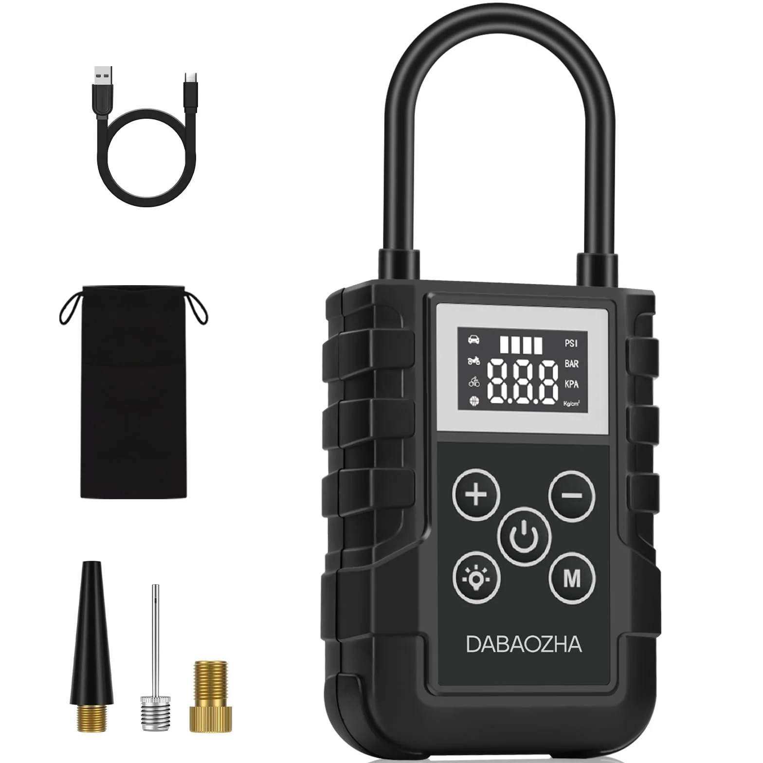Compressore Aria Portatile 150PSI 4 Modalità Mini Compressore Lampada LED Pompa Aria Auto Bici Moto Nero
