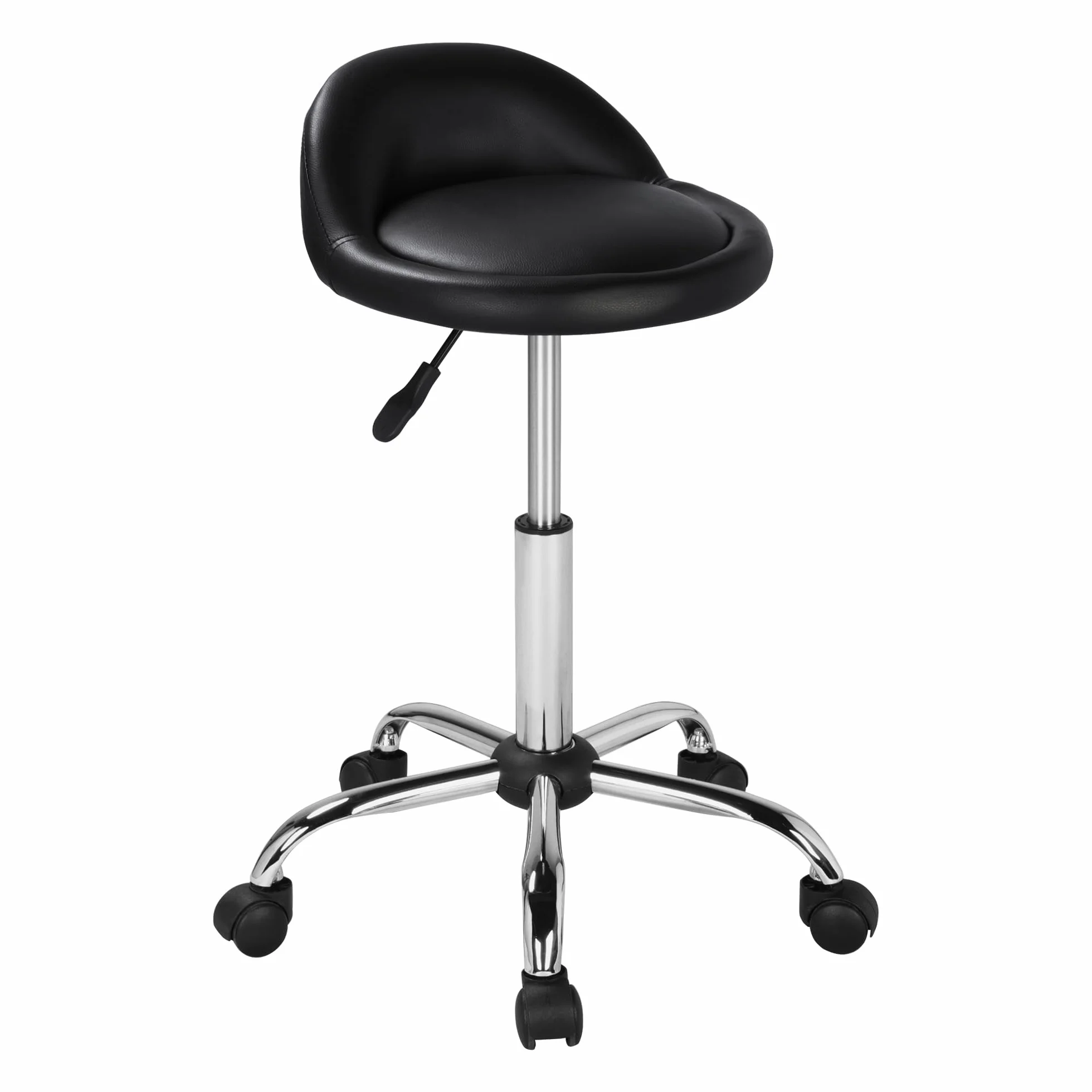 Yaheetech Sgabello con Ruote Regolabile in Altezza Girevole Sedia Estetista in Ecopelle Nero