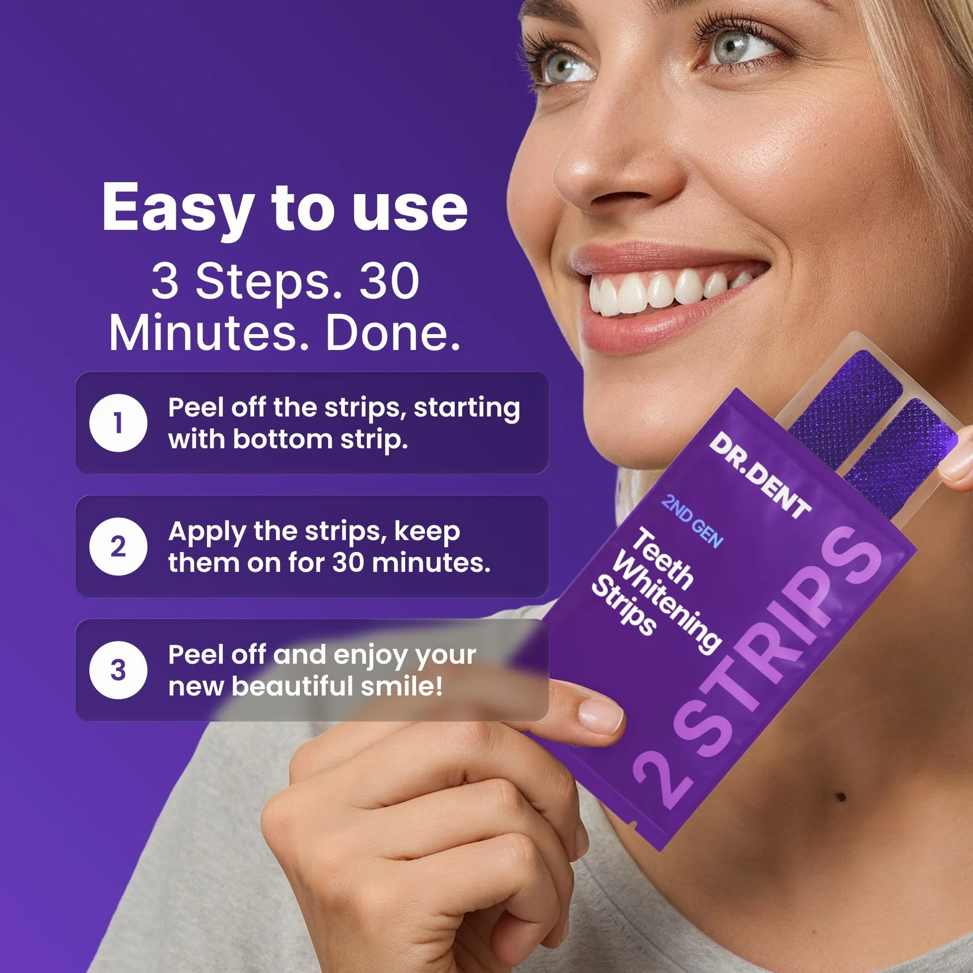 DRDENT Strisce sbiancanti denti viola 21 applicazioni 42 strisce + apri