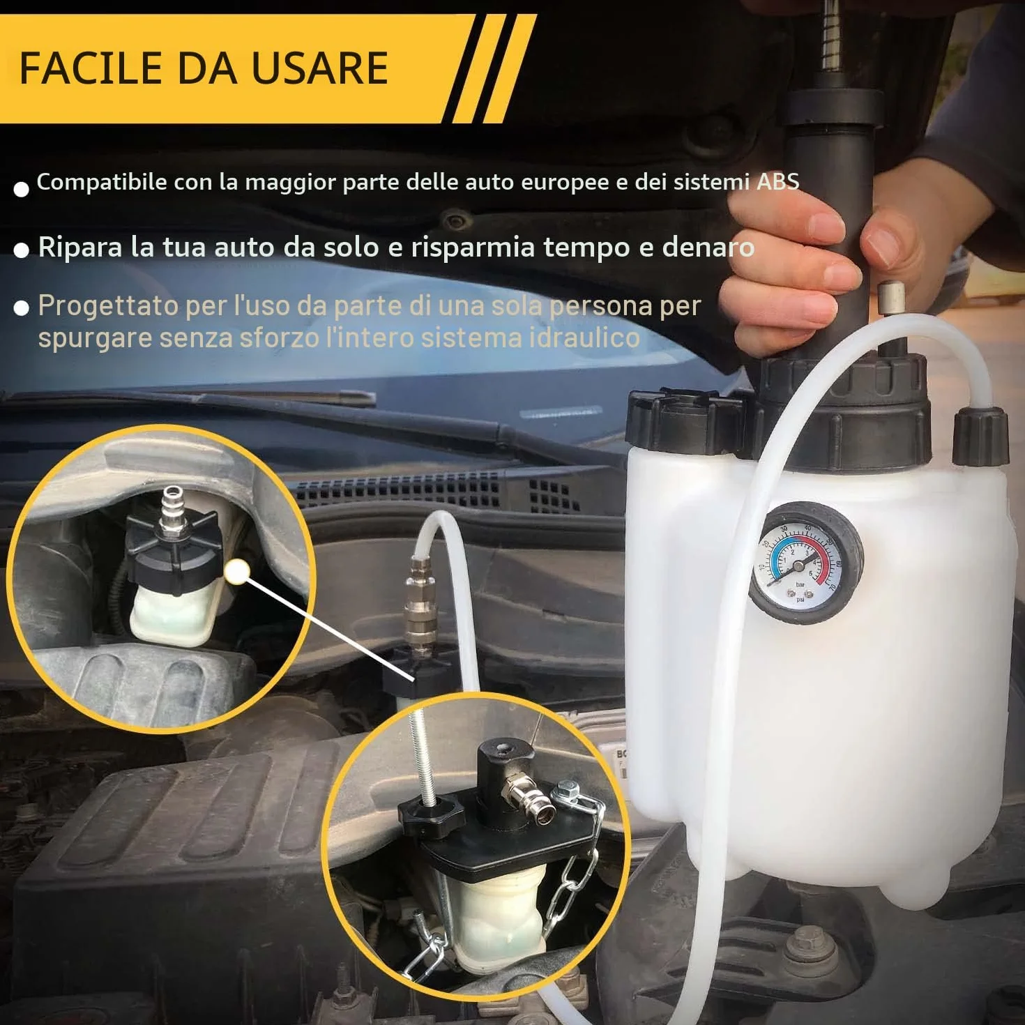 Spurgo dei Freni 3L Sistema di Spurgo per Freno e Frizione con E20 Adattatore e Adattatore Universale