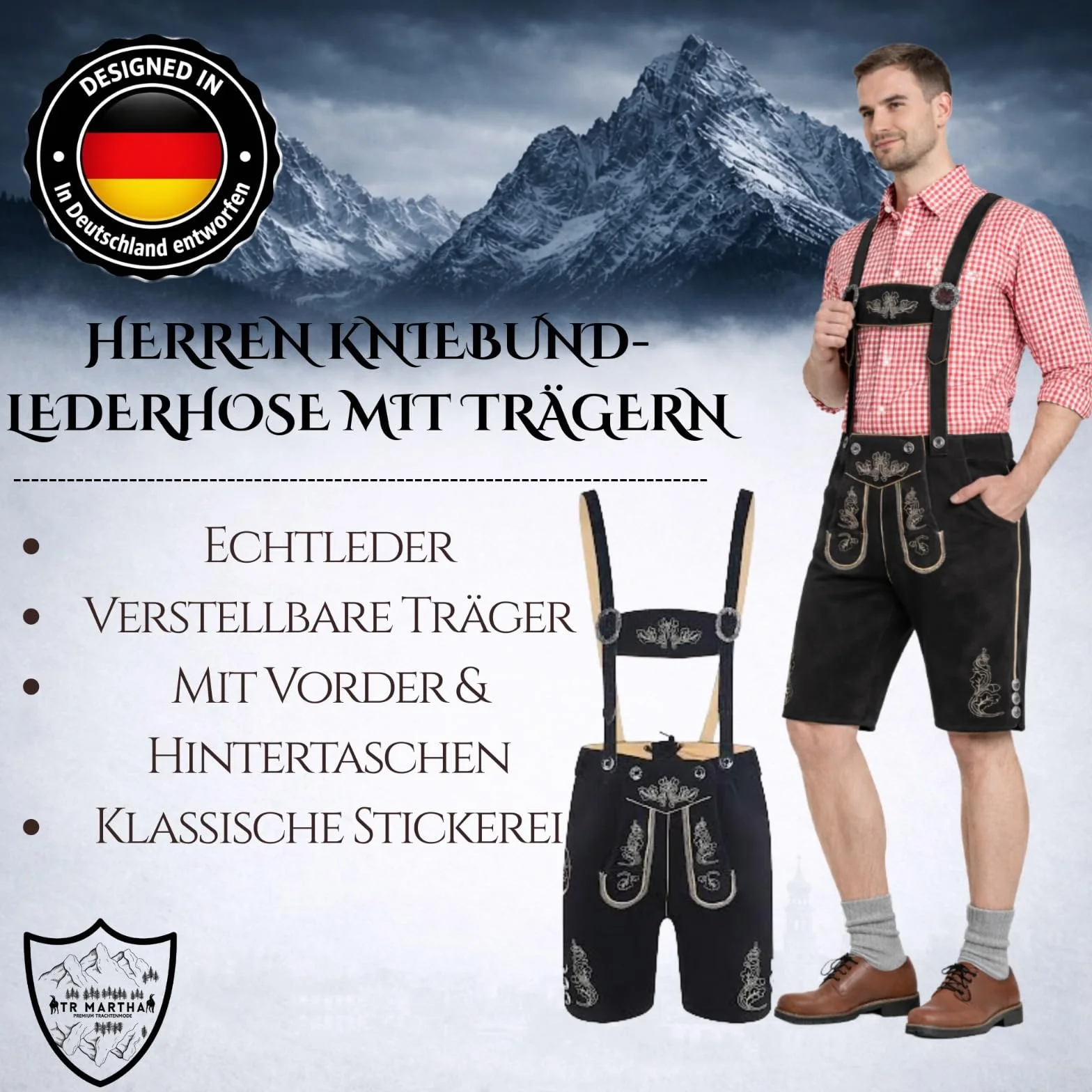 Pantaloni in pelle Oktoberfest Lederhosen uomo marrone scuro taglia 46-60