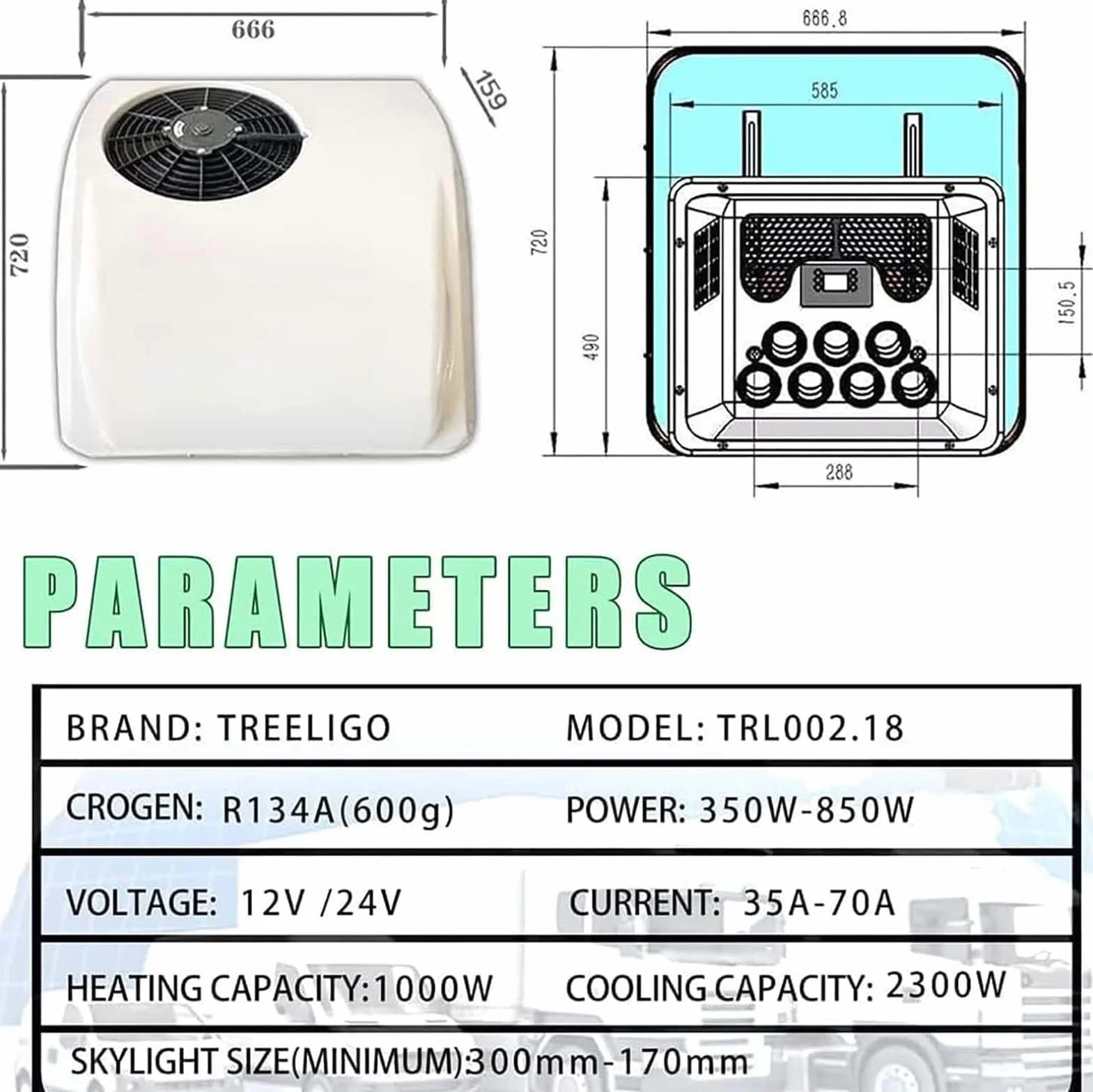 Condizionatore d'Aria 12V 24V DC Aria Condizionata Fredda e Calda per Camion Camper Autobus