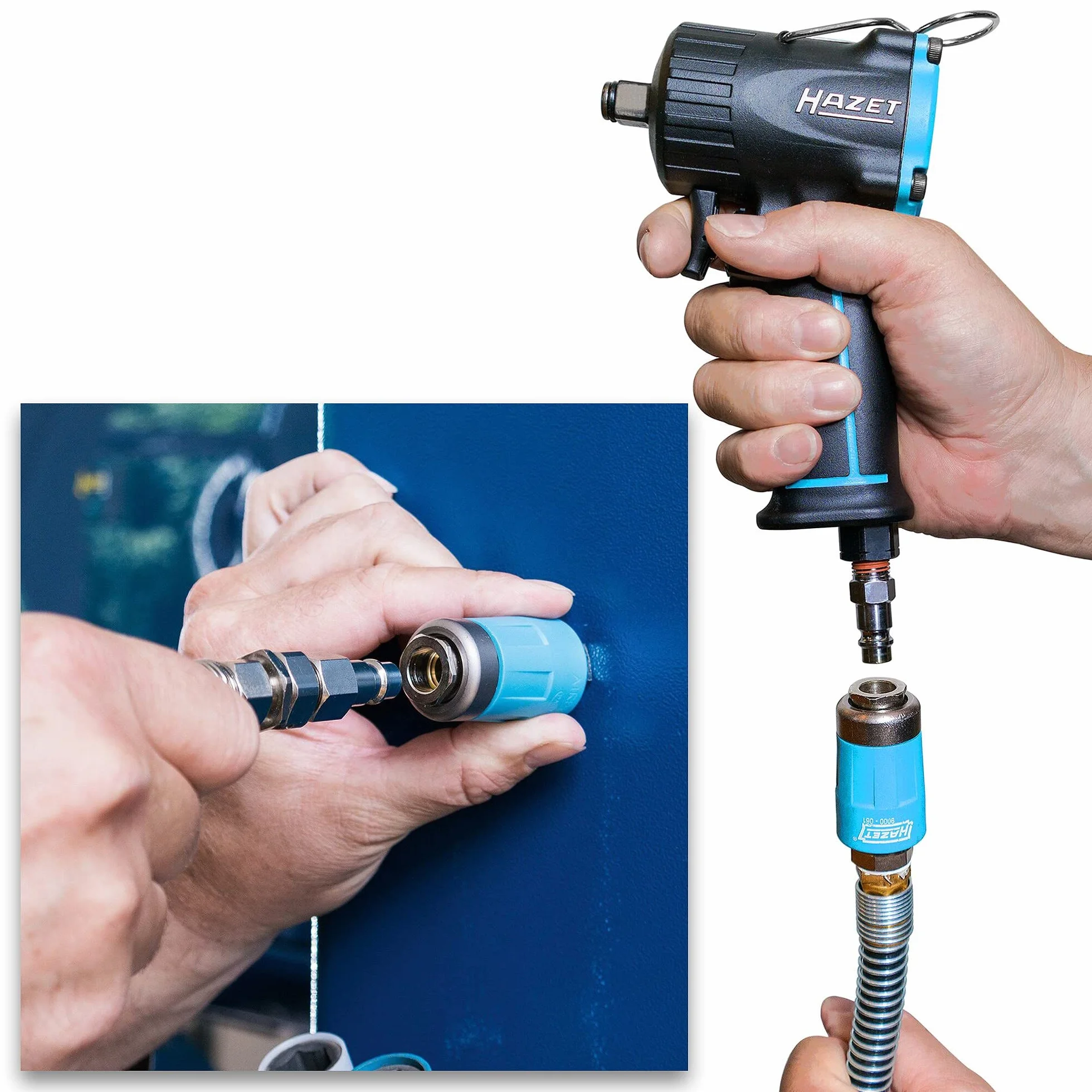 HAZET Avvolgitubo con attacco rapido 9040N/2 I con funzione di arresto in qualsiasi punto, avvolgimento frenato I per aria compressa o acqua