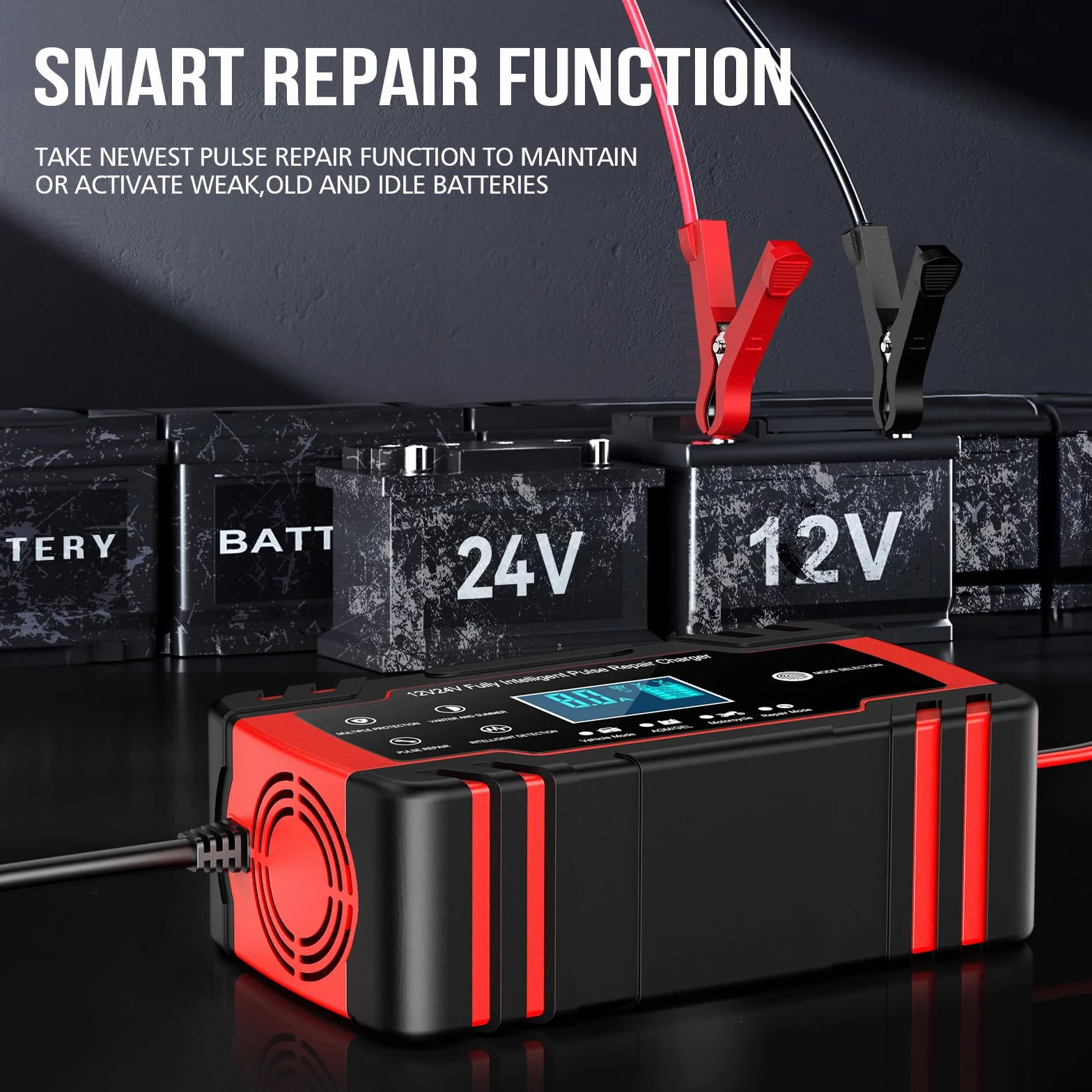 Caricabatteria da Auto 12V 24V 8A Mantenitore Intelligente Schermo LED Automatico per Moto Barche