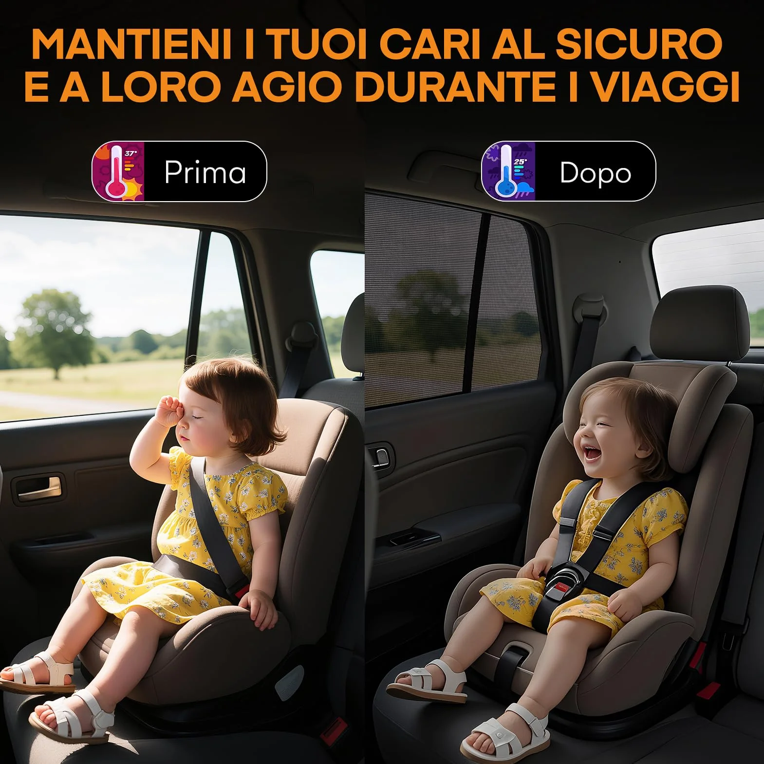 Kiiwah 2 Pezzi Tendine Parasole Auto Bambini, Parasole Auto Finestrini Block Protezione UV, Tende Oscuranti Vetri Auto per Finestrini Laterali, Universali Copri Finestrini Auto Protegge Bambini