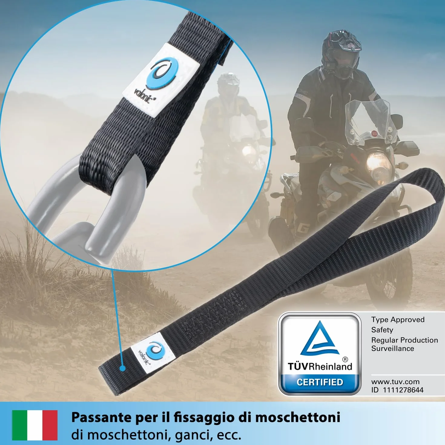 Cinghie di fissaggio FALCON valonic 30cm 25mm 1000 Kg certificate TÜV Rheinl. EN 12195-2 nero