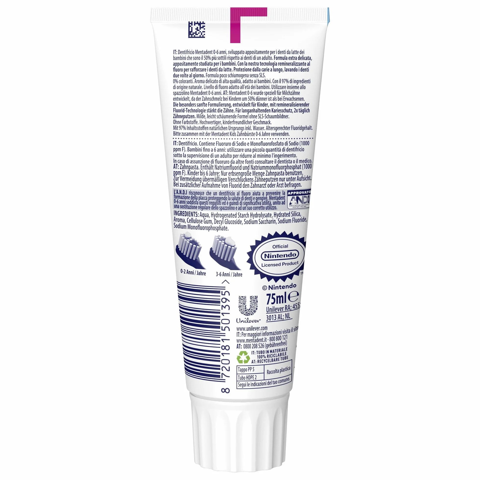 Mentadent Dentifricio Kids 0-6 Anni Protezione Carie 97% Origine Naturale