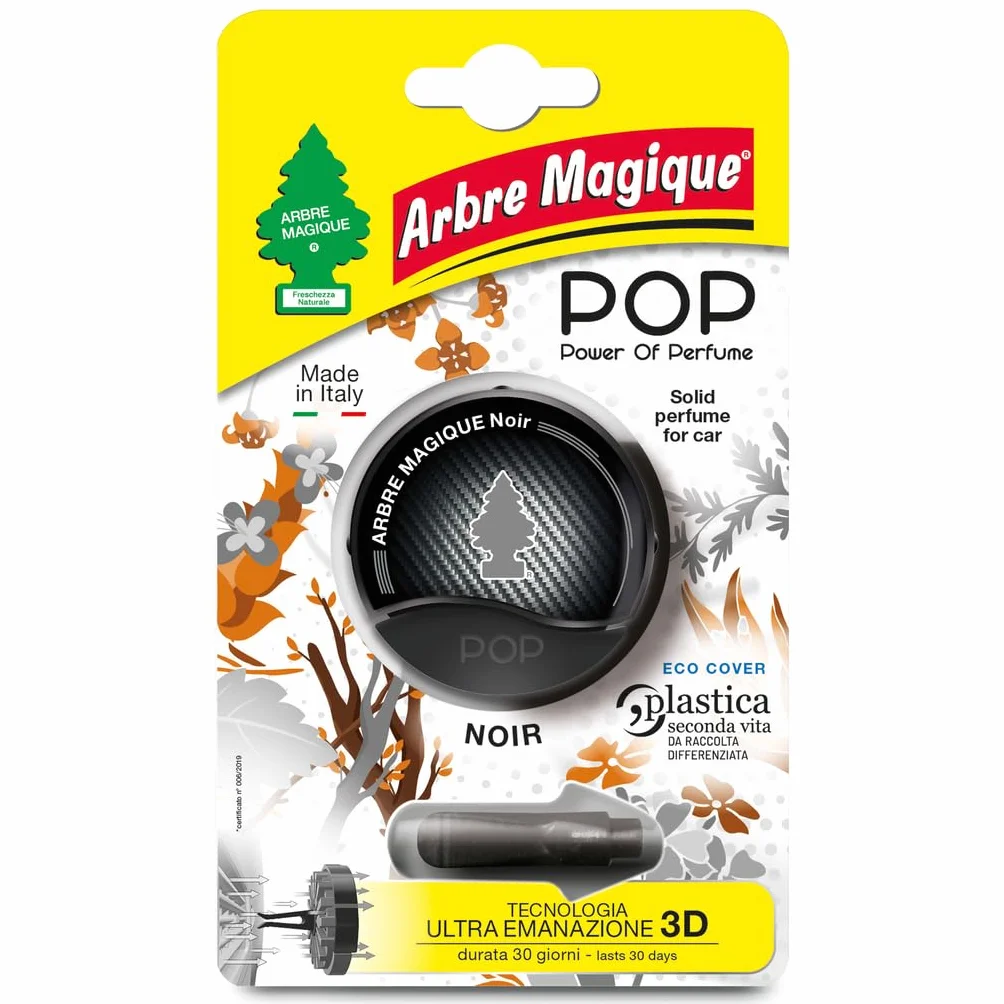 Arbre Magique POP Profumatore Auto Solido Fragranza Noir Durata 30 Giorni Design Italiano 1 Pezzo