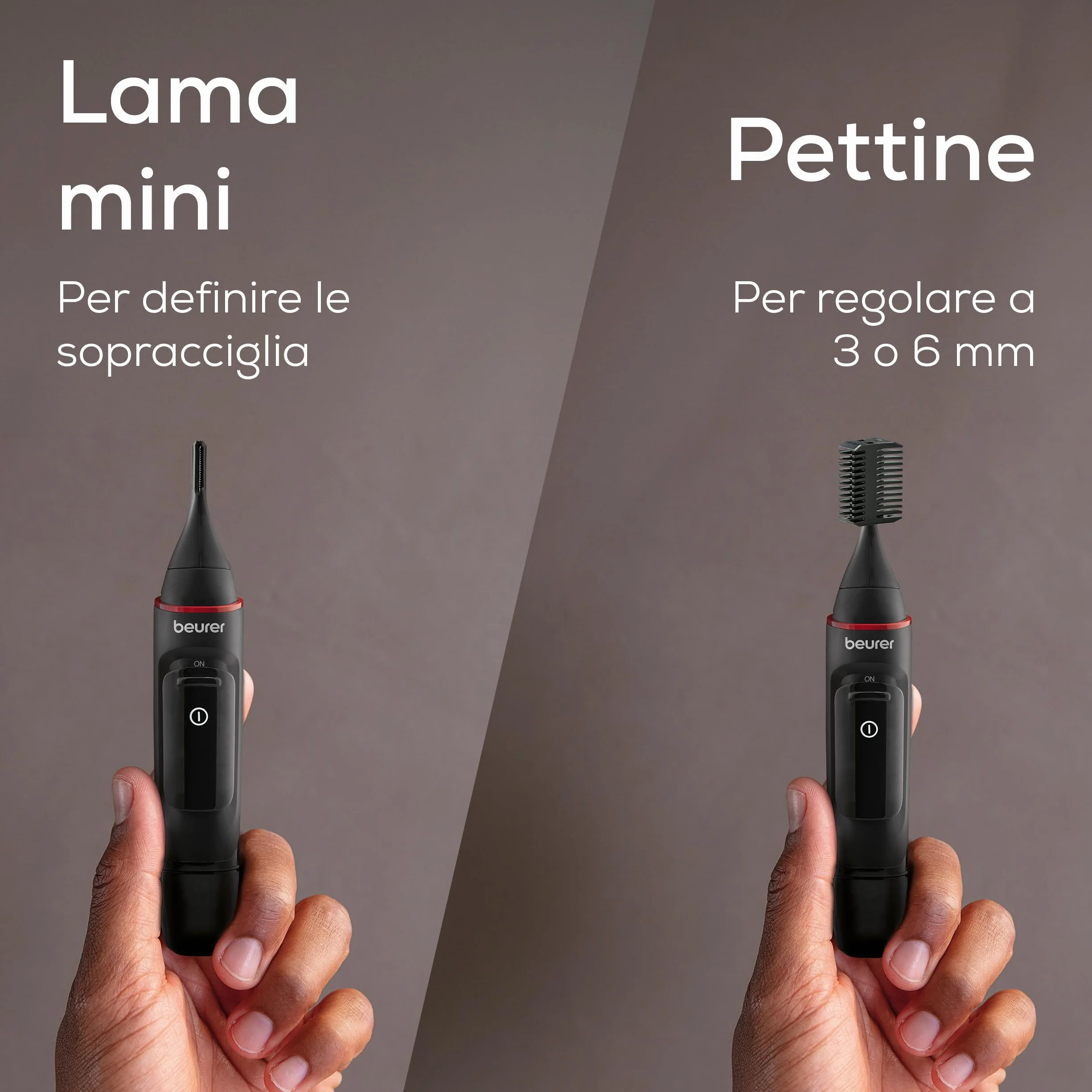 Beurer MN3X Rifinitore di precisione a batteria per naso, orecchie e sopracciglia con 3 accessori