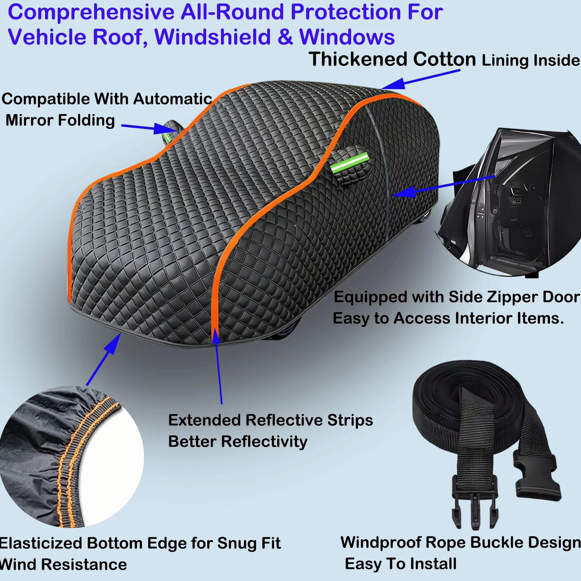 Telo Copriauto Antigrandine Imbottito per Mini Cooper Cabrio R57,Copertura Auto Antigrandine Impermeabile E Resistente Anti UV Antipolvere Vento,con Strisce Riflettenti